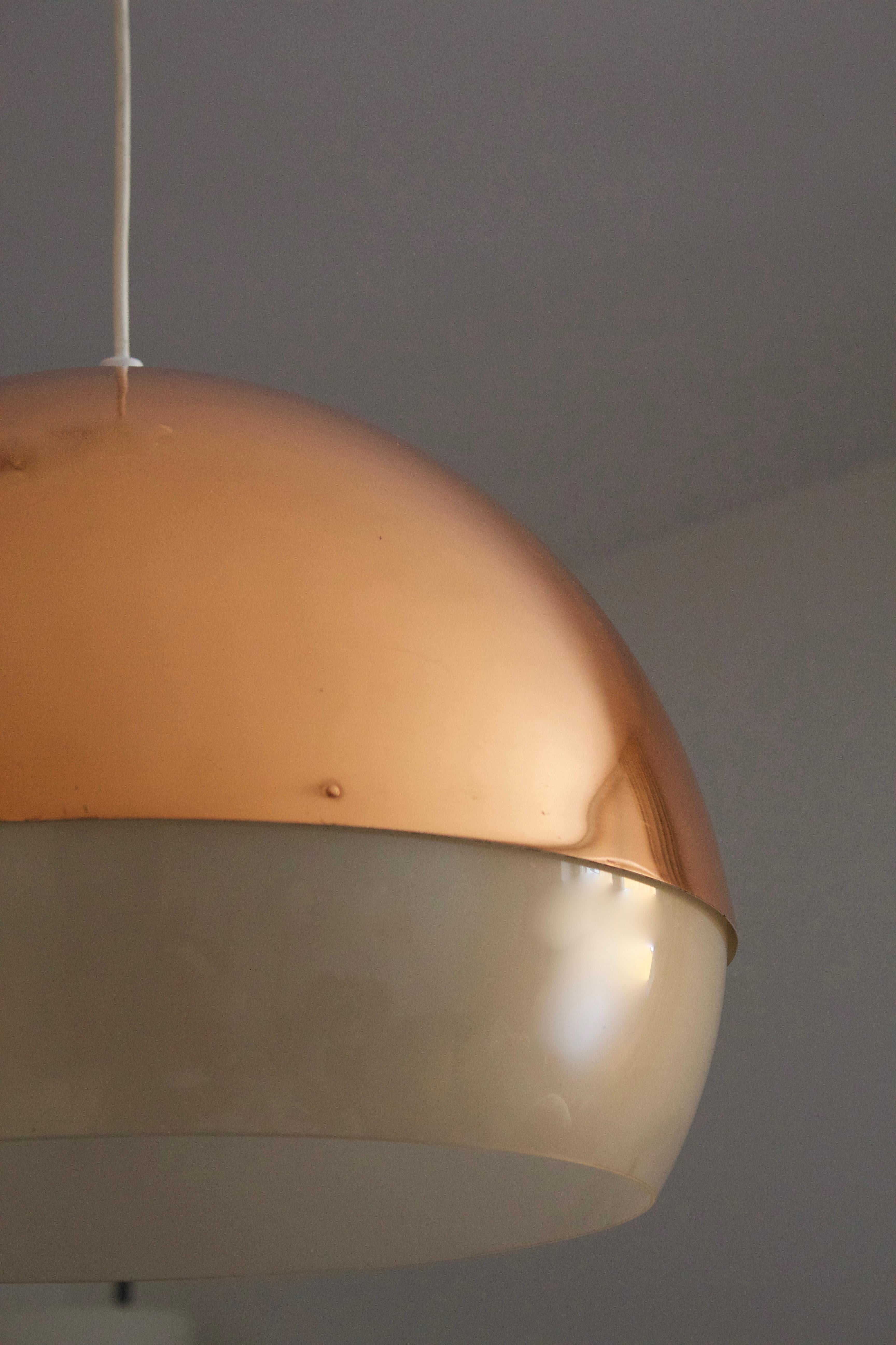 Finnish Yki Nummi, Pendant Light, Acrylic, Copper, Orno, Finland, 1950s
