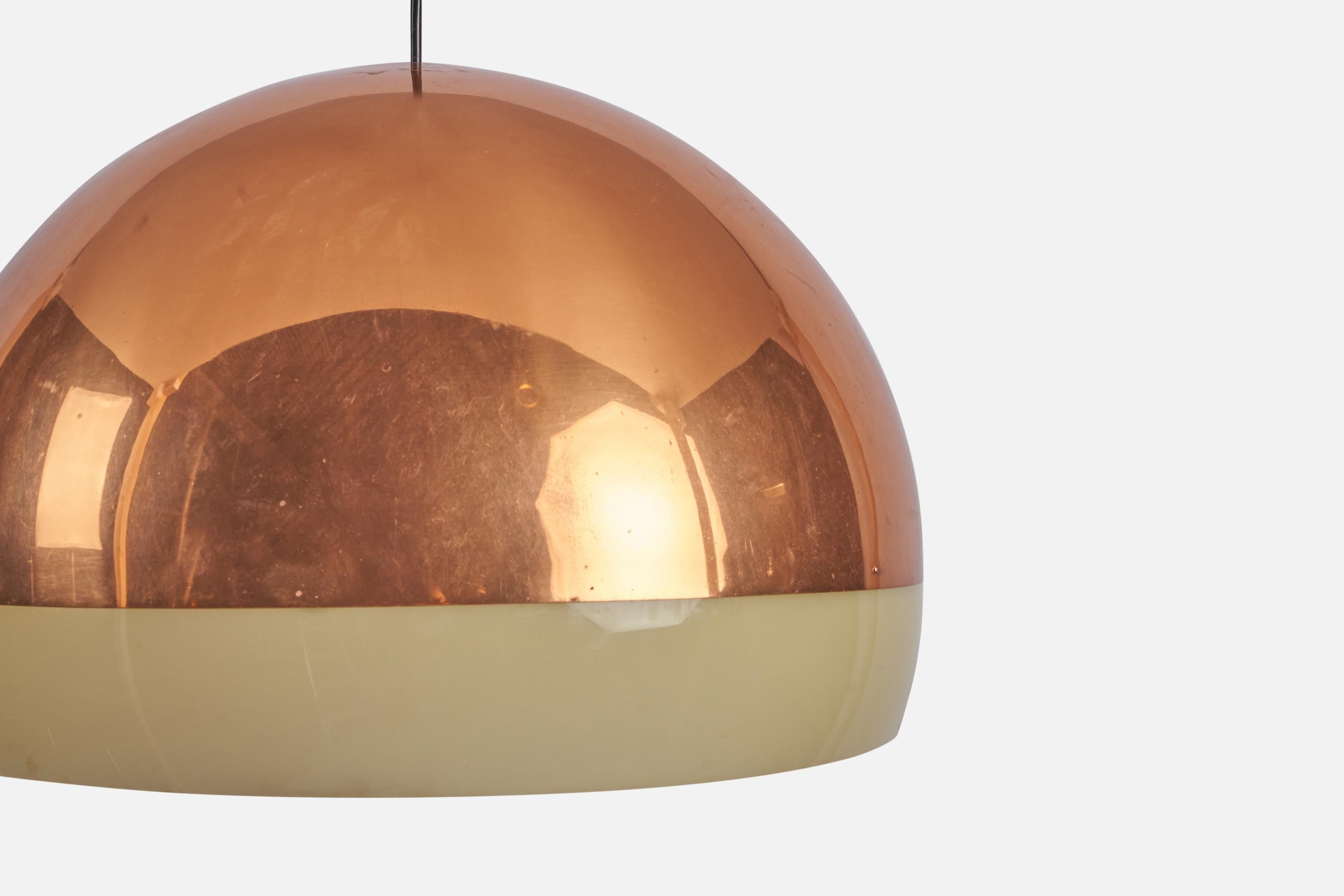 Finnish Yki Nummi, Pendant Light, Copper, Acrylic, Finland, 1960s For Sale