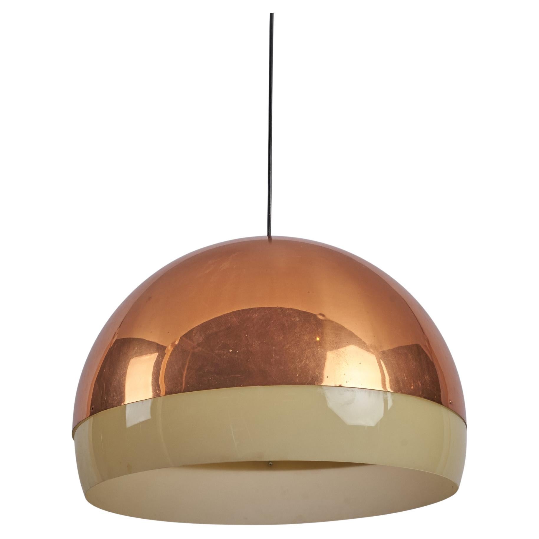 Yki Nummi, Pendant Light, Copper, Acrylic, Finland, 1960s