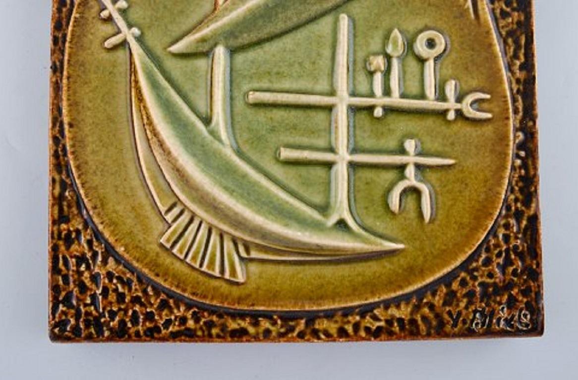 Scandinave moderne Yngve Blixt:: Suède:: Plaque murale en grès émaillé en vente