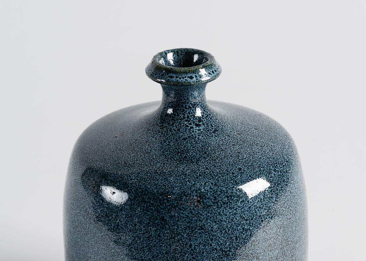 Swedish Yngve Blixt, Blue Glazed Speckled Vase with Beveled Rim, Sweden, 1970s