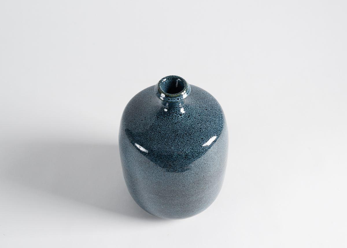 Yngve Blixt, Blue Glazed Speckled Vase with Beveled Rim, Sweden, 1970s In Good Condition In New York, NY