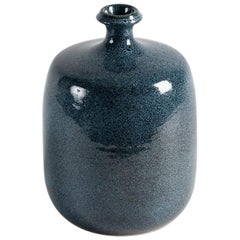 Yngve Blixt, Blue Glazed Speckled Vase with Beveled Rim, Sweden, 1970s