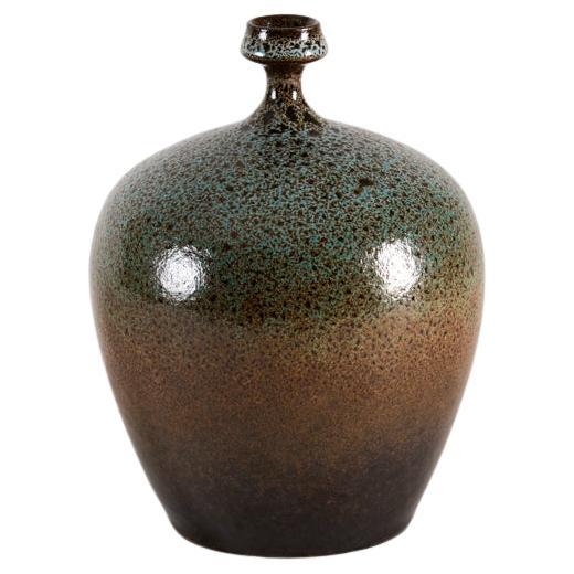 Yngve Blixt, Round Vase with Green Speckled Glaze, Sweden, 1974 For Sale