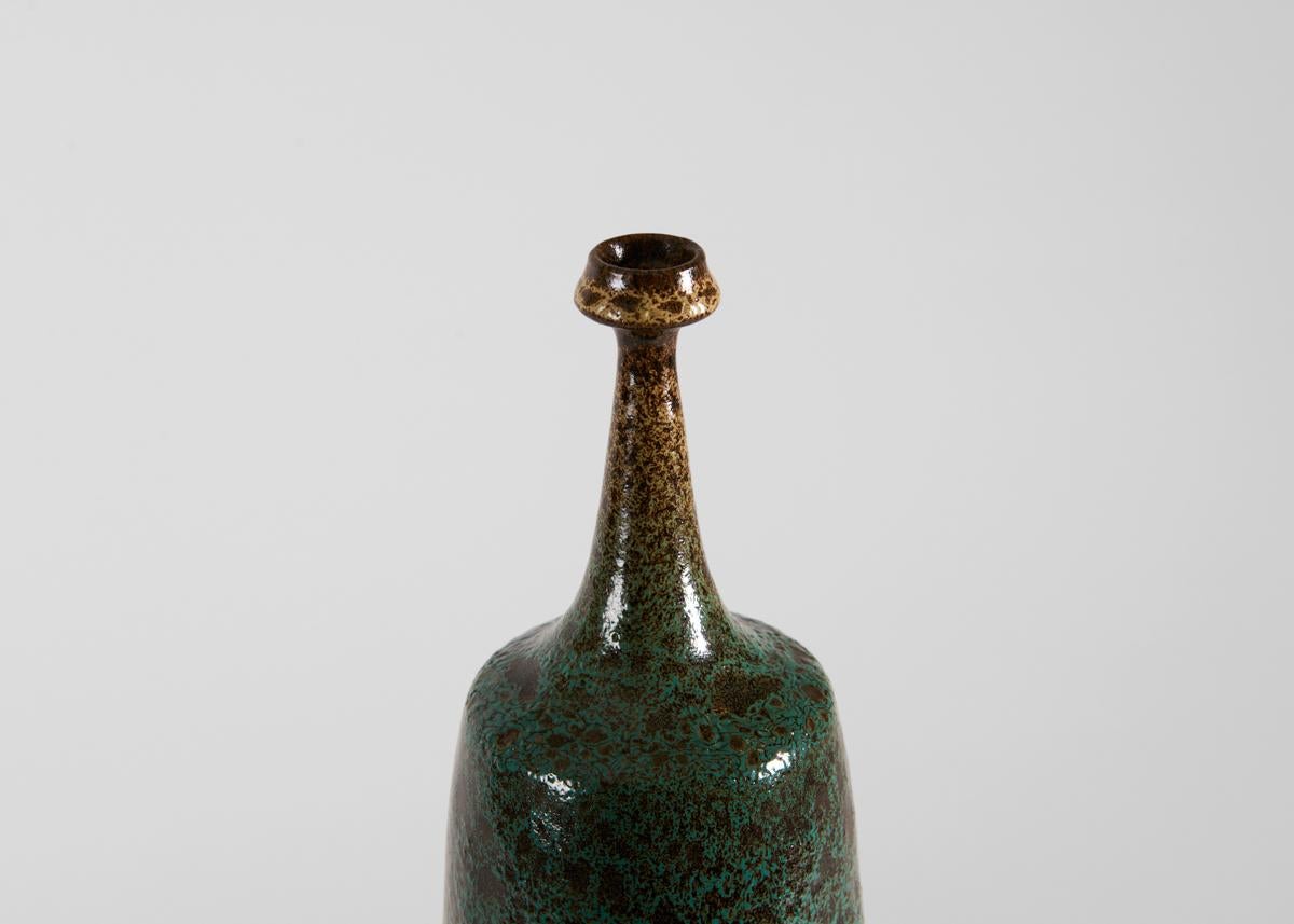 Swedish Yngve Blixt, Tall Vase with Blue and Yellow Speckled Glaze, Sweden, 1974 For Sale
