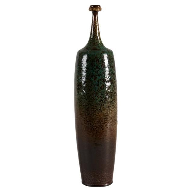 Yngve Blixt, Tall Vase with Blue and Yellow Speckled Glaze, Sweden, 1974 For Sale