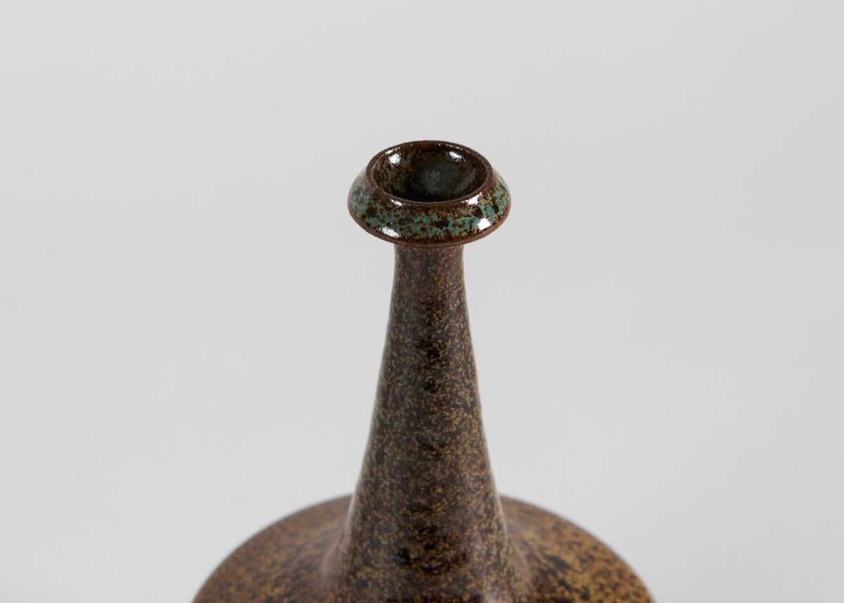 Swedish Yngve Blixt, Tall Vase with Copper Speckled Glaze, Sweden, 1974 For Sale