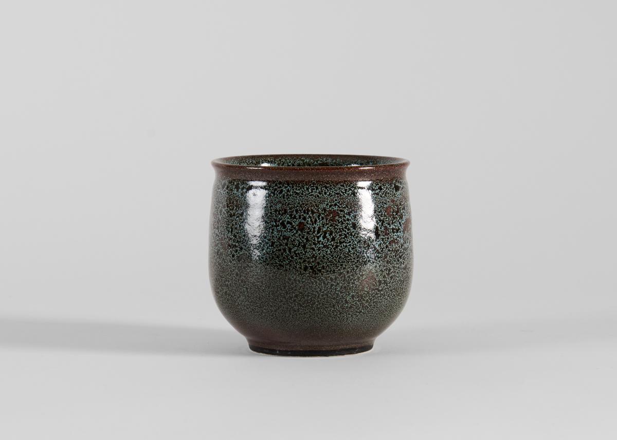 Vernissé Vase Yngve Blixt à glaçure mouchetée bleue, Suède, 1975 en vente