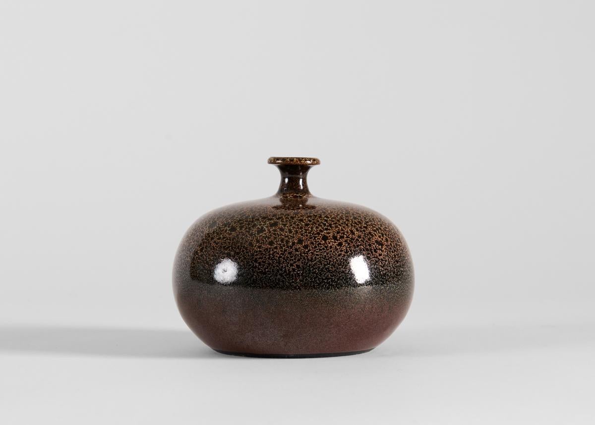 Glazed Yngve Blixt, Vase with Brown Speckled Glaze, Sweden, 1970s For Sale