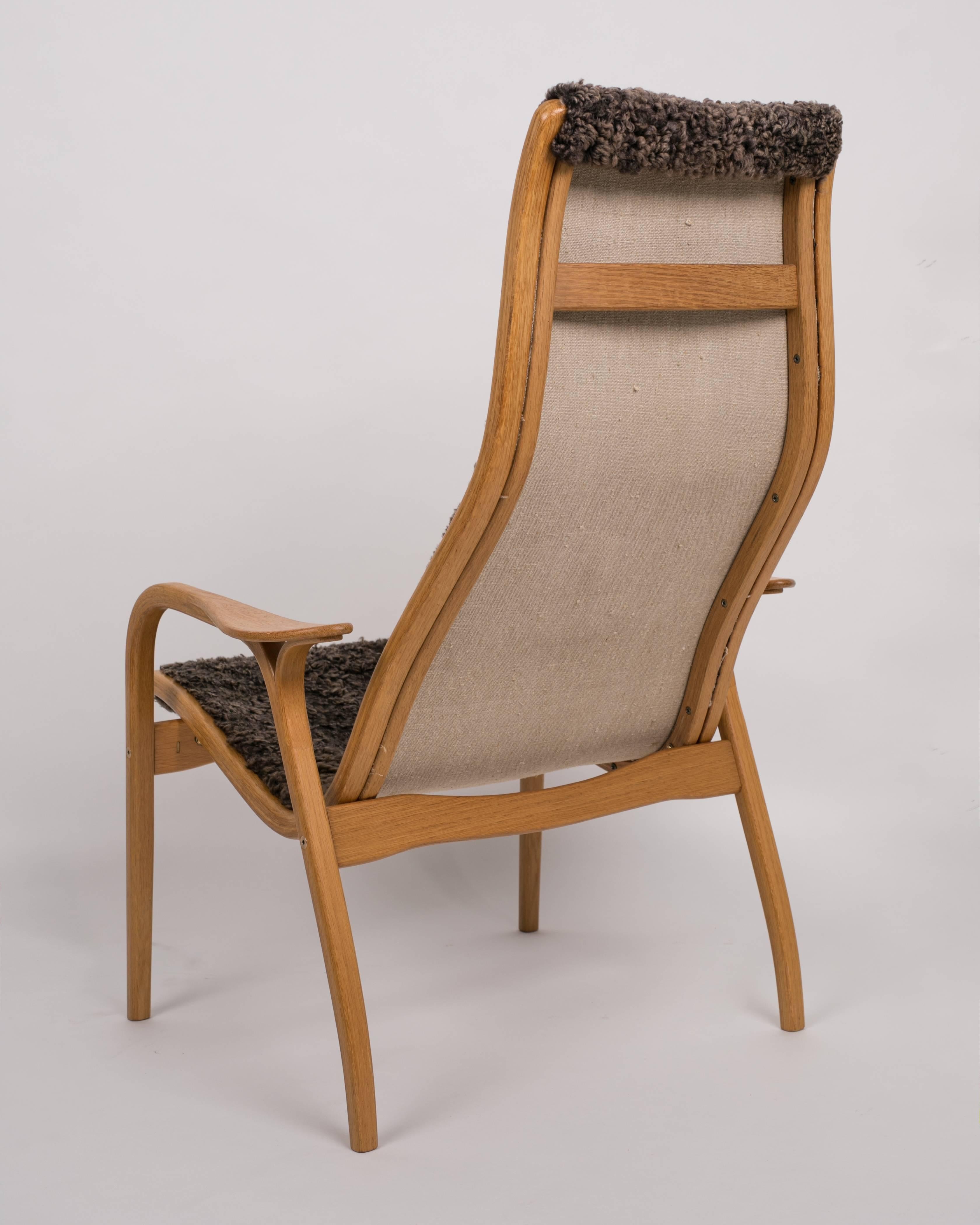 Yngve Ekström Lamino Chair and Ottoman with Sheepskin Upholstery In Excellent Condition In Los Angeles, CA