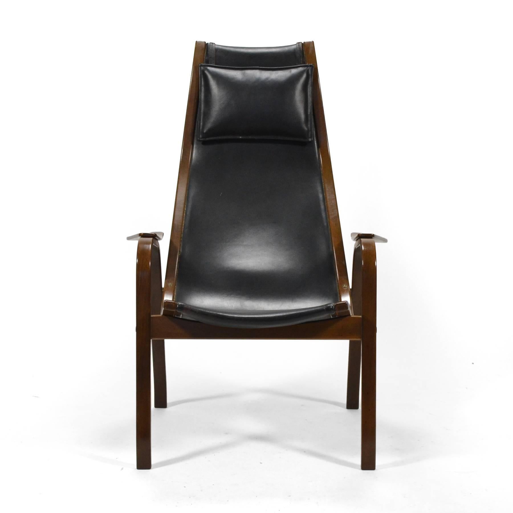 Scandinavian Modern Yngve Ekström Leather Kurva Lounge Chair