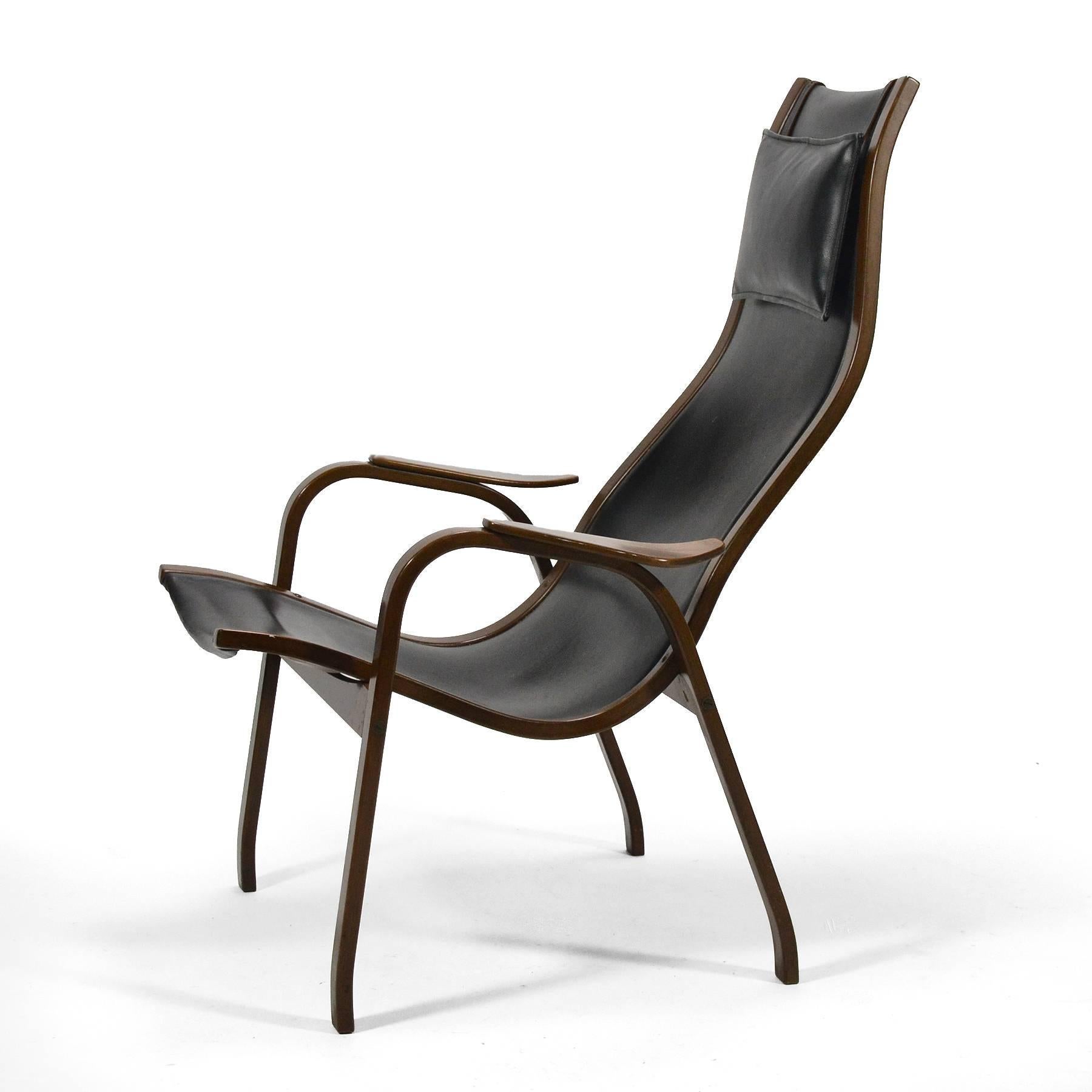 Swedish Yngve Ekström Leather Kurva Lounge Chair
