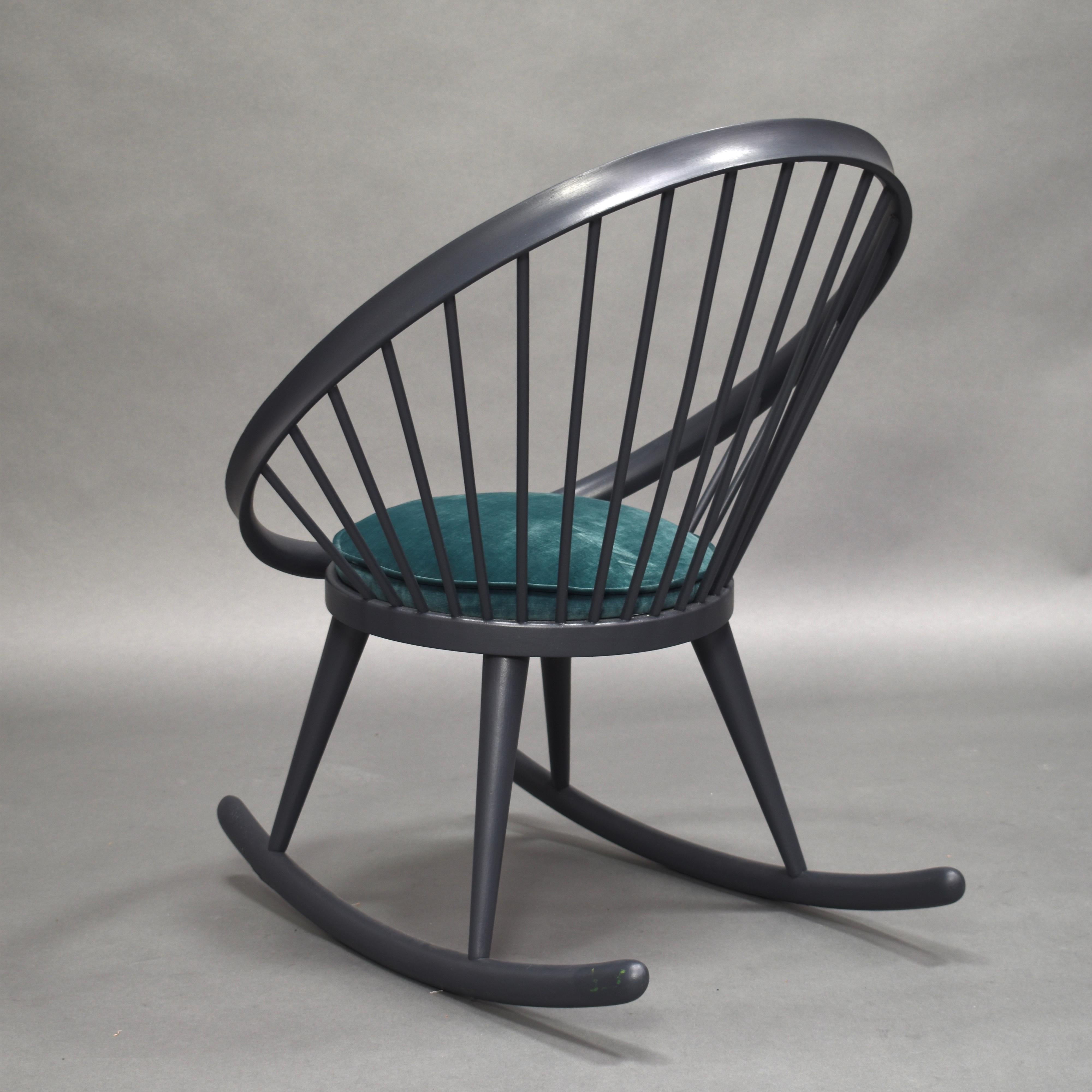 Velvet Yngve Ekström 'Circle' Rocking Chair, Sweden, circa 1960 For Sale