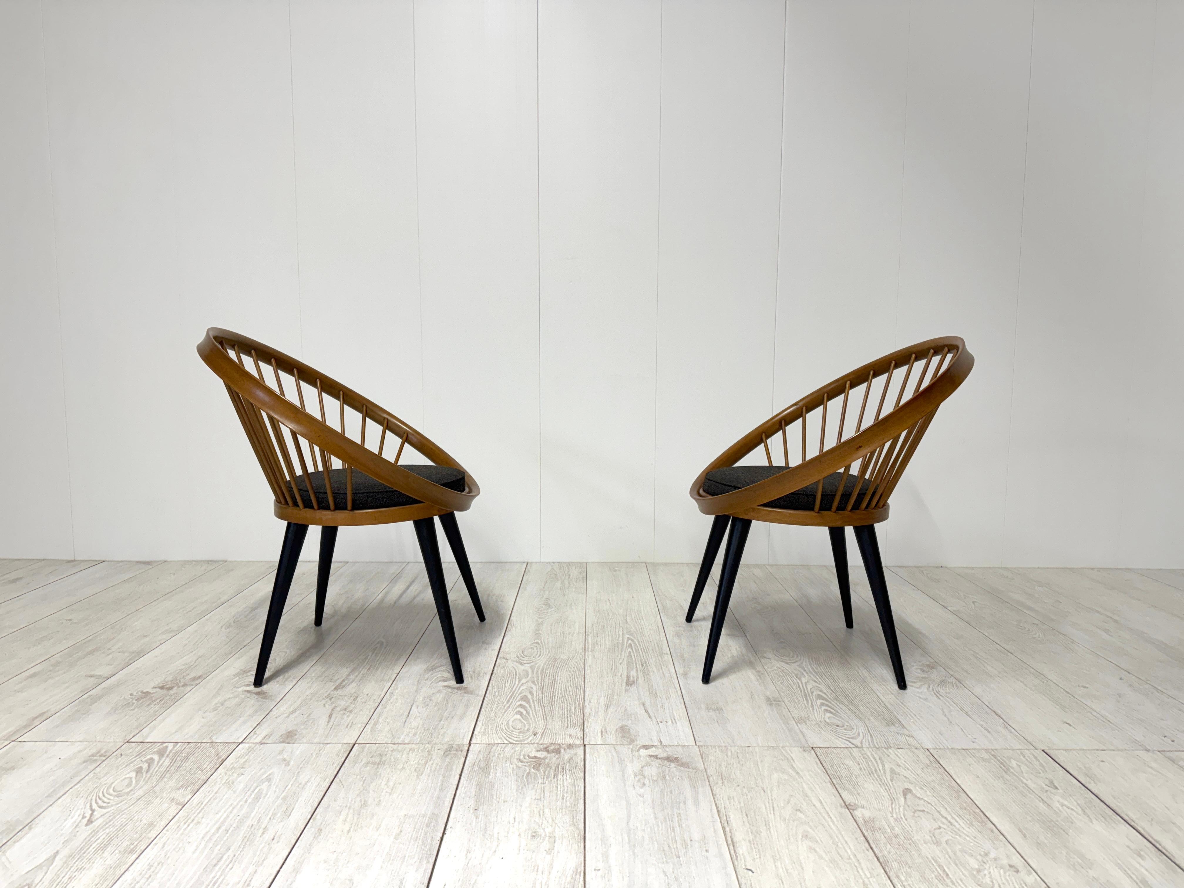 Mid-20th Century Yngve Ekstrom, Pair of armchairs mod. Circle Chair, 1950s For Sale