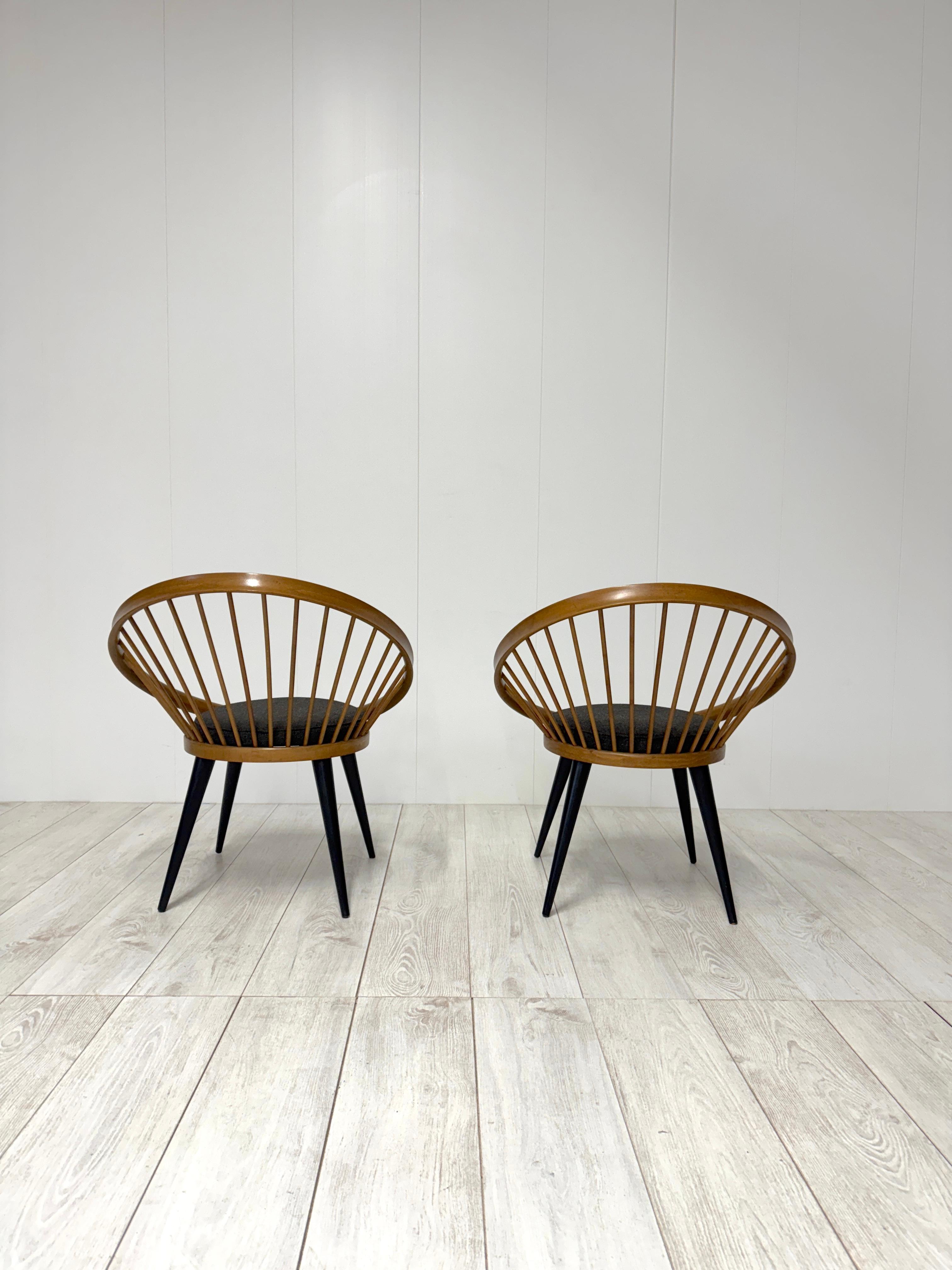 Fabric Yngve Ekstrom, Pair of armchairs mod. Circle Chair, 1950s For Sale