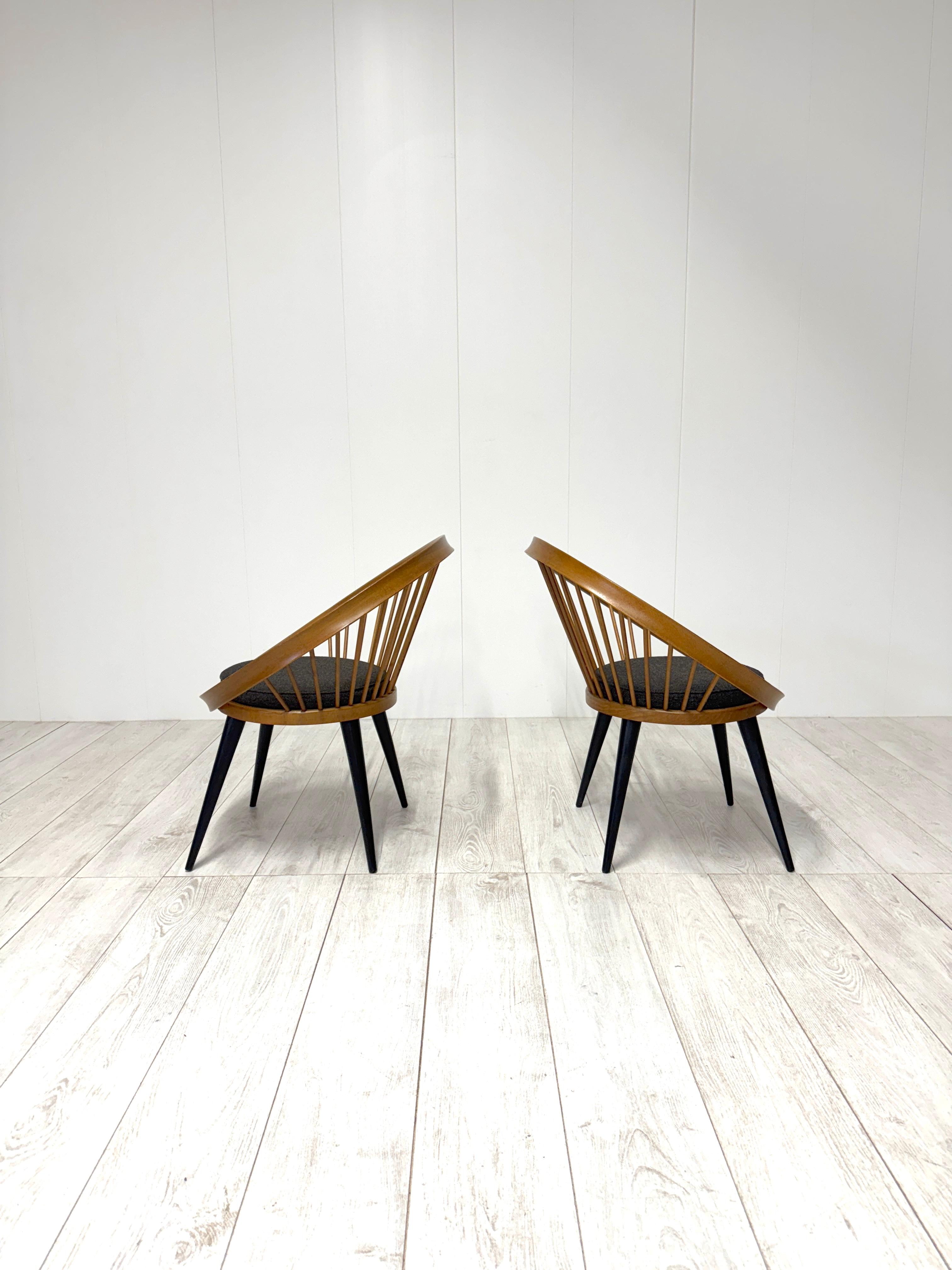 Yngve Ekstrom, Pair of armchairs mod. Circle Chair, 1950s For Sale 1