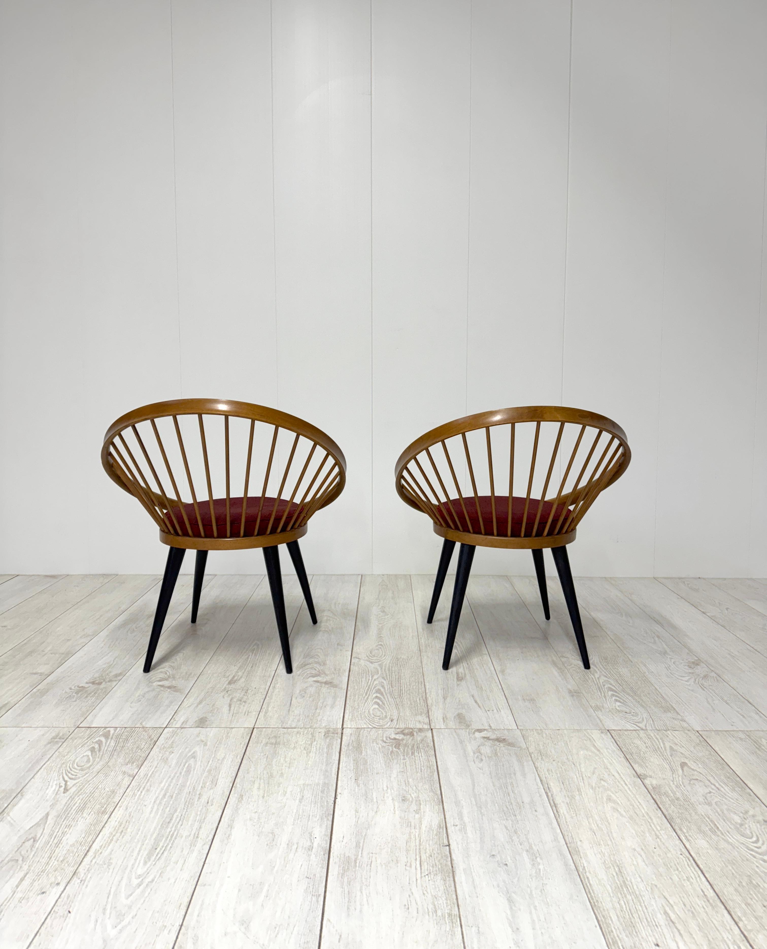 Yngve Ekstrom, Pair of armchairs mod. Circle Chair, 1950s For Sale 3