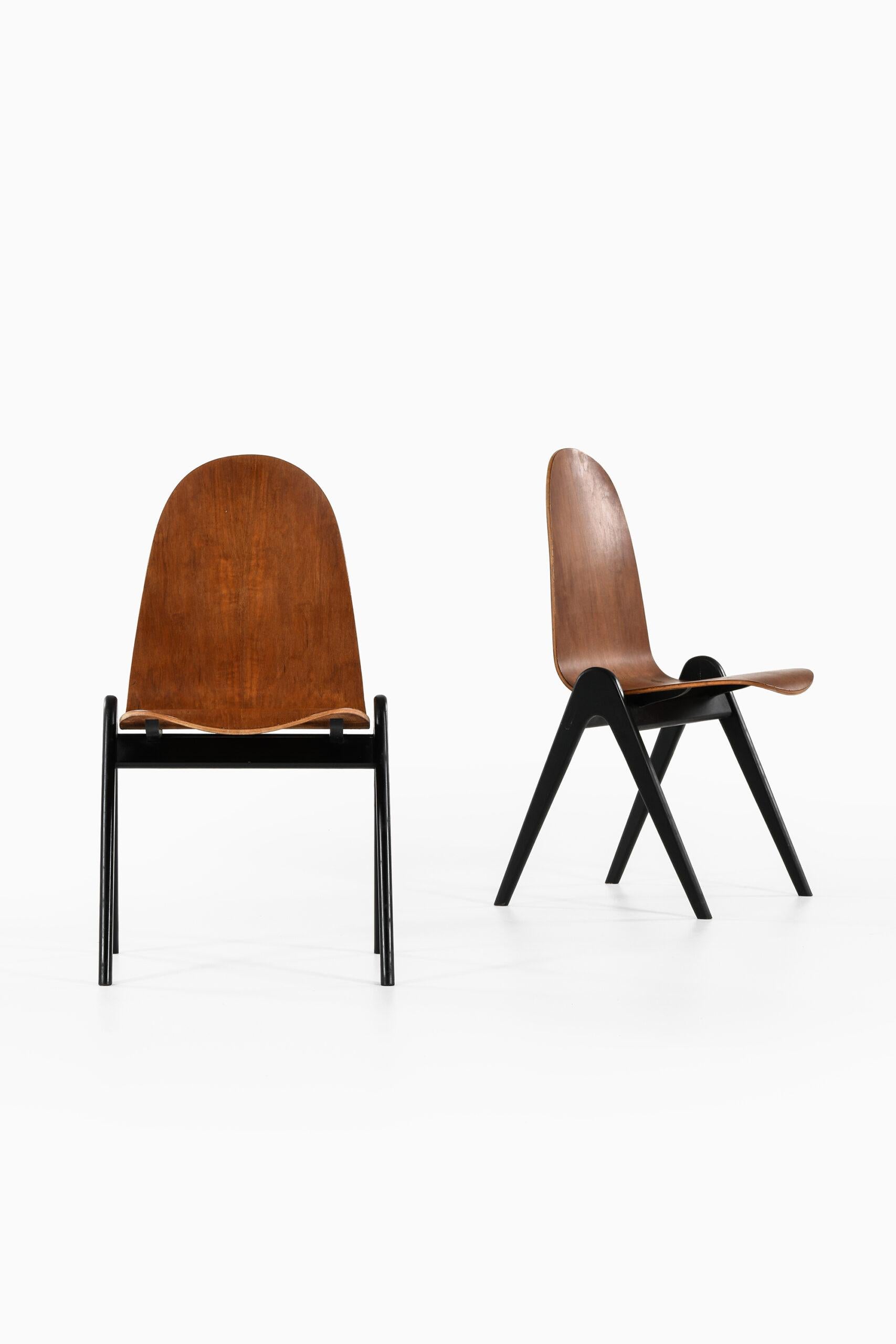 Rare set of 4 dining chairs ‘Knockdown’ designed by Yngve Ekström. Produced in Sweden.
