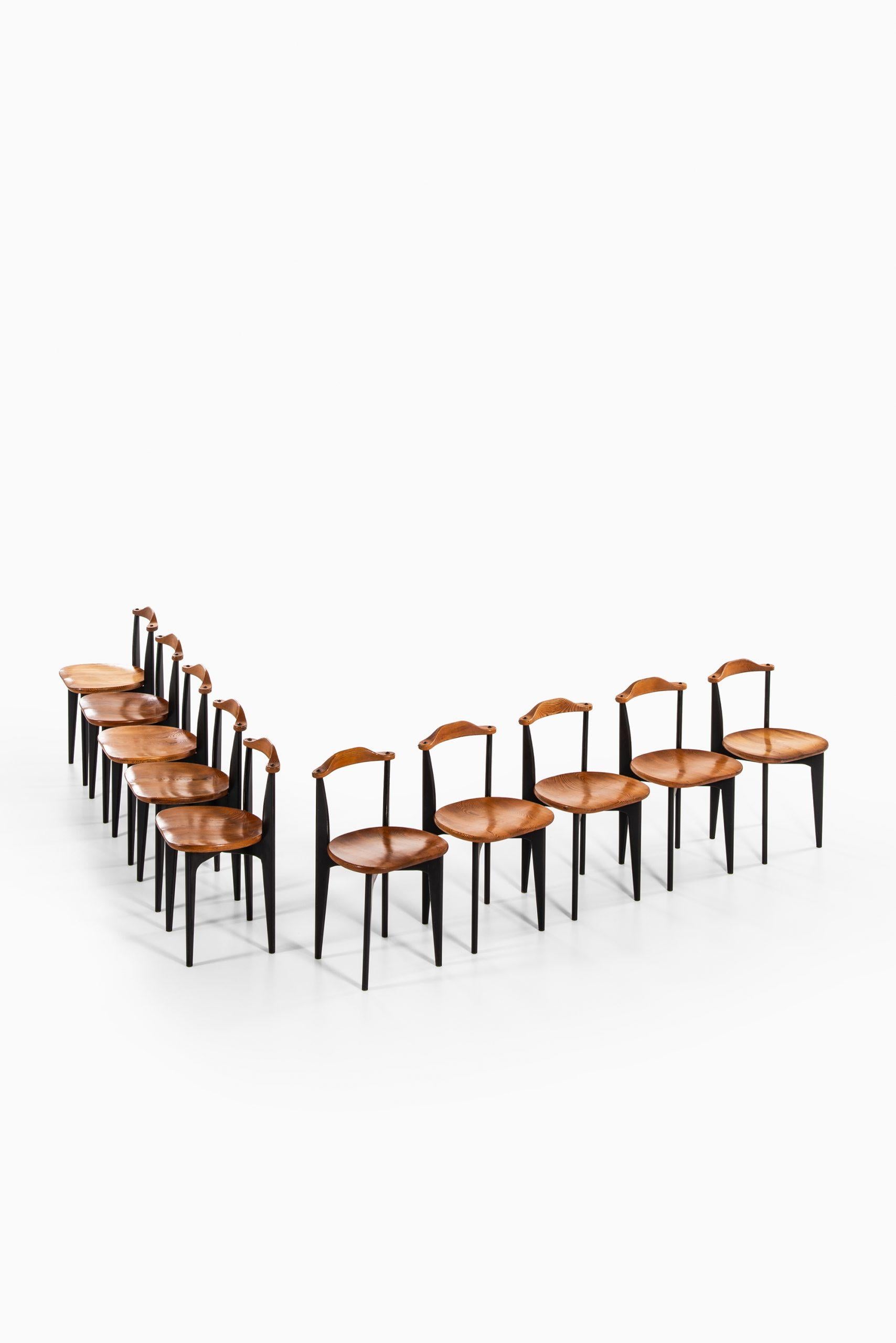 Rare set of 10 dining chairs model Thema designed by Yngve Ekström. Produced by Swedese in Sweden.