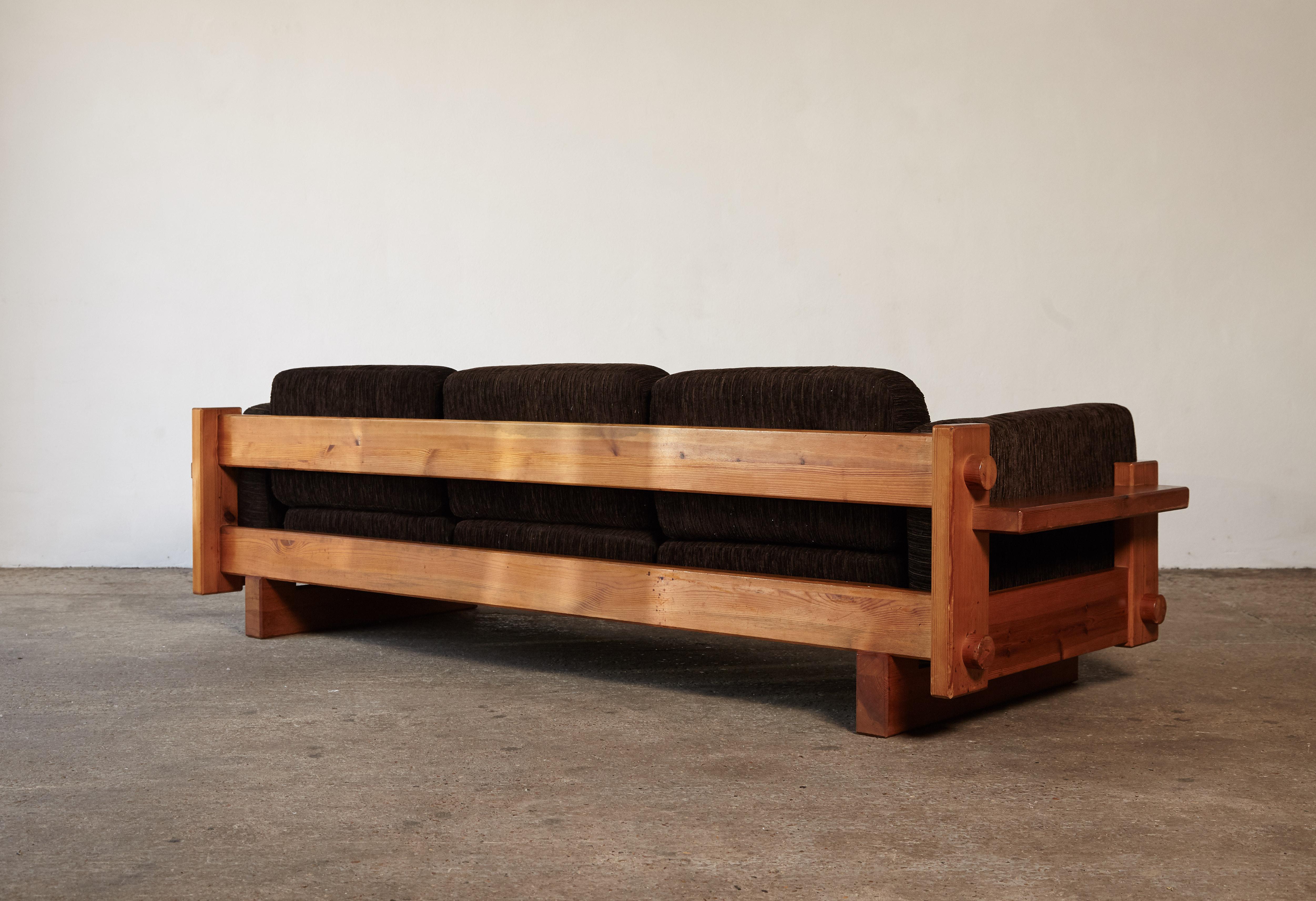 A 'Dymling' pine sofa by Yngve Ekström for Swedese, Sweden, 1970s.   Reminiscent of Axel Einer Hjorth's sofa designs.   The fabric cushions are loose so easy to recover. We have a re-upholstery service and are happy to quote for recovering in