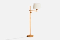 Yngve Ekström, Stehleuchte, Kiefer, Stoff, Schweden, 1970er