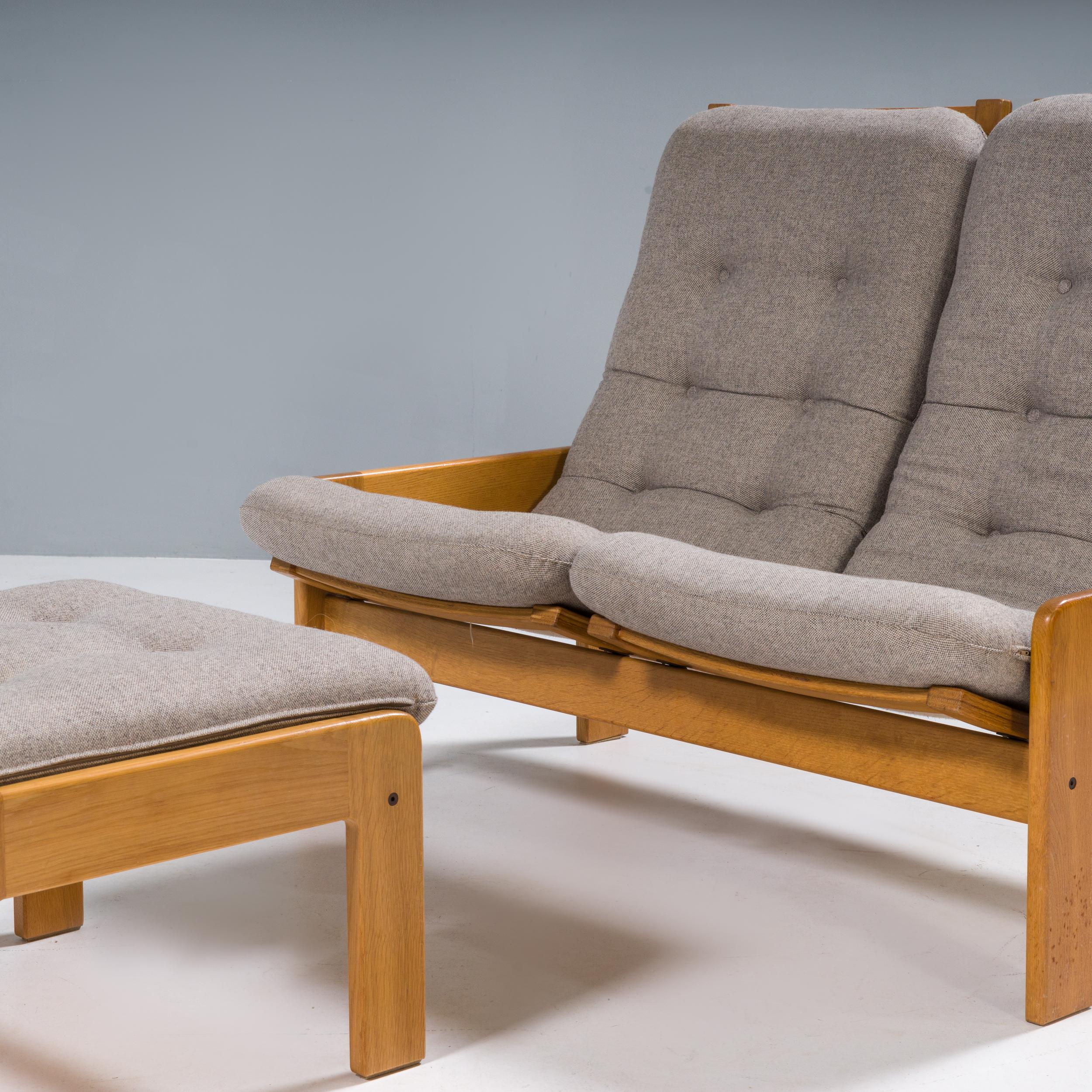 Swedish Yngve Ekström for Swedese Grey Fabric Sofa and Footstool, 1960s For Sale