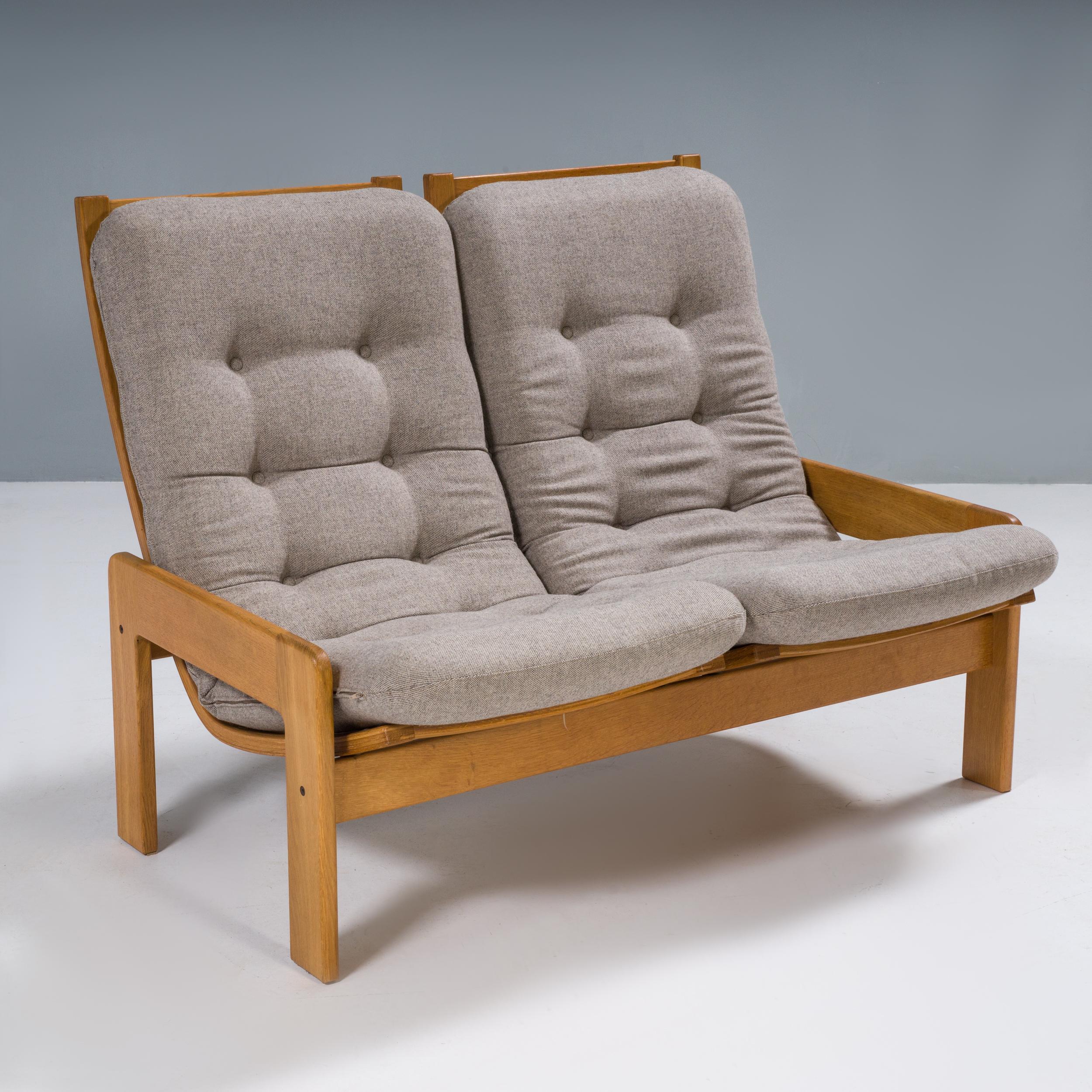 Mid-20th Century Yngve Ekström for Swedese Grey Fabric Sofa and Footstool, 1960s For Sale