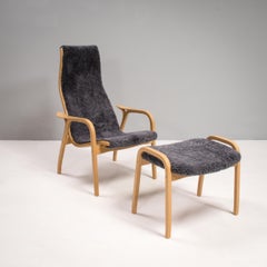 Fauteuil et repose-pieds gris Yngve Ekstrm pour Swedese Lamino, lot de 2