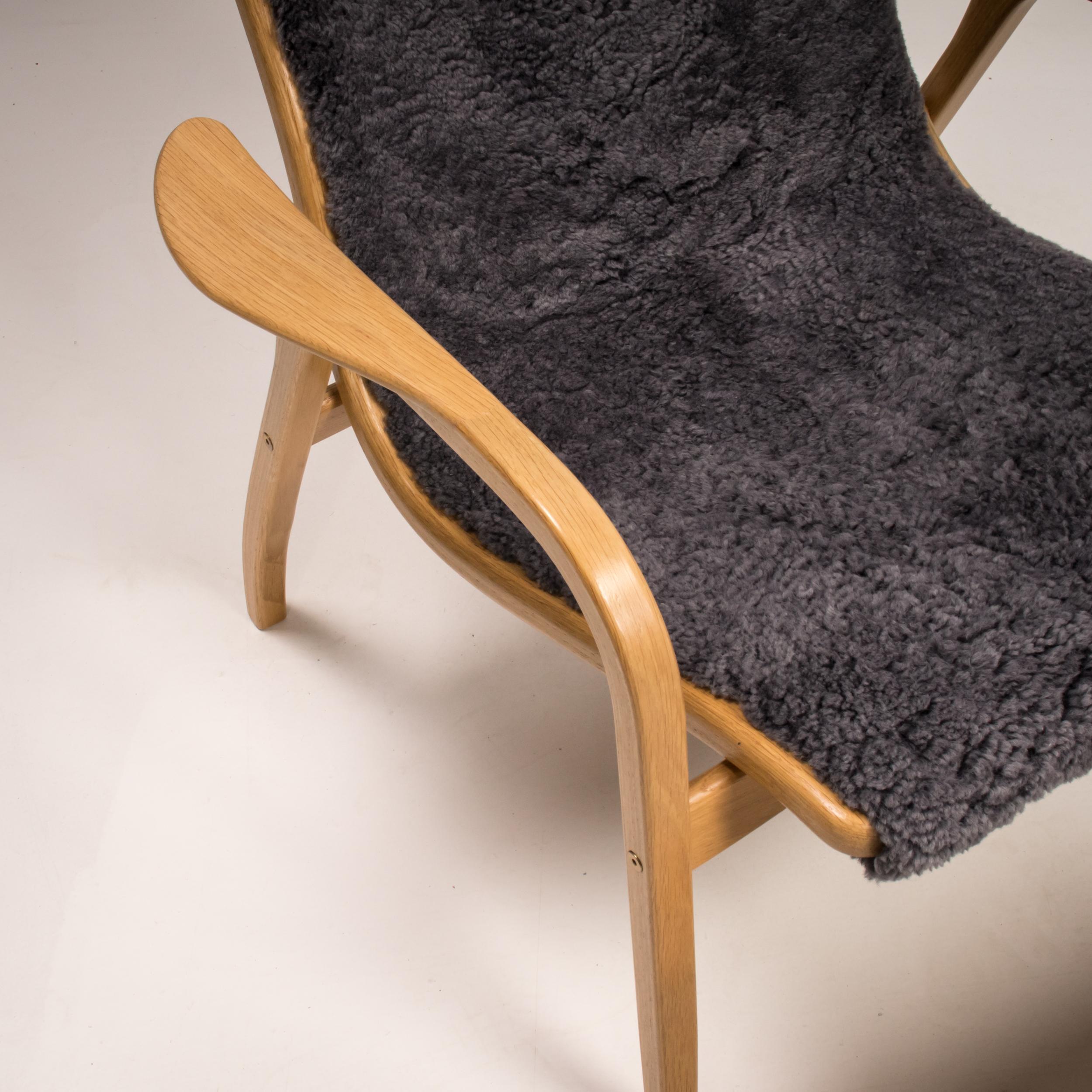 Yngve Ekström for Swedese Lamino Grey Sheepskin Easy Armchair & Footstool, 2020 6