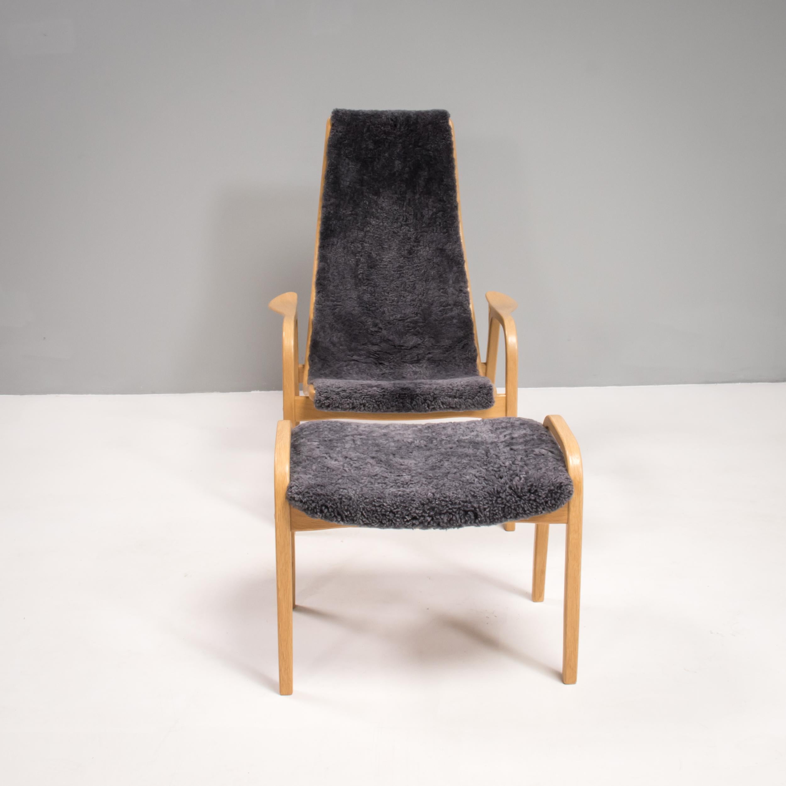 Yngve Ekström for Swedese Lamino Grey Sheepskin Easy Armchair & Footstool, 2020 In Good Condition In London, GB