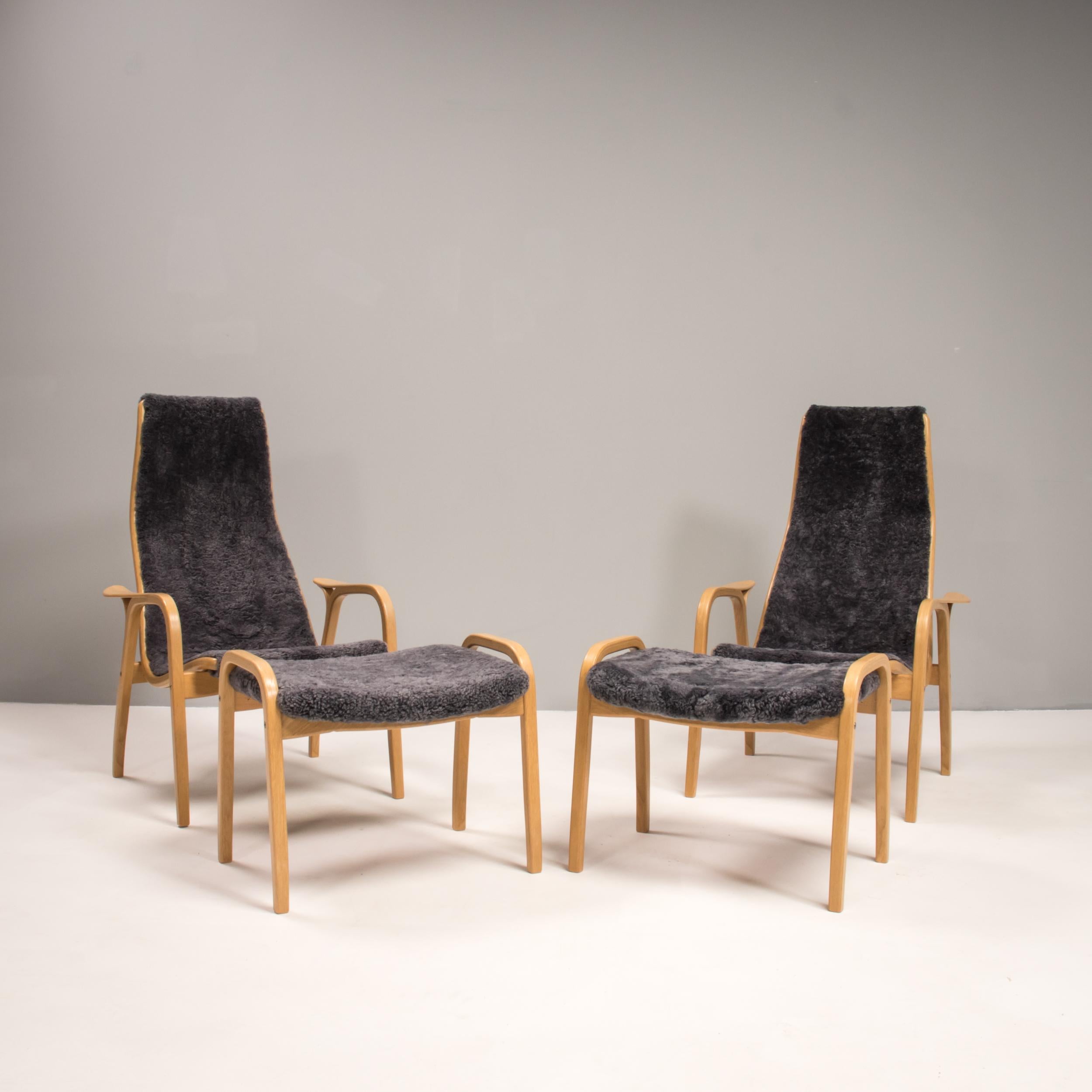 Mid-20th Century Yngve Ekström for Swedese Lamino Grey Sheepskin Easy Armchair & Footstool, 2020