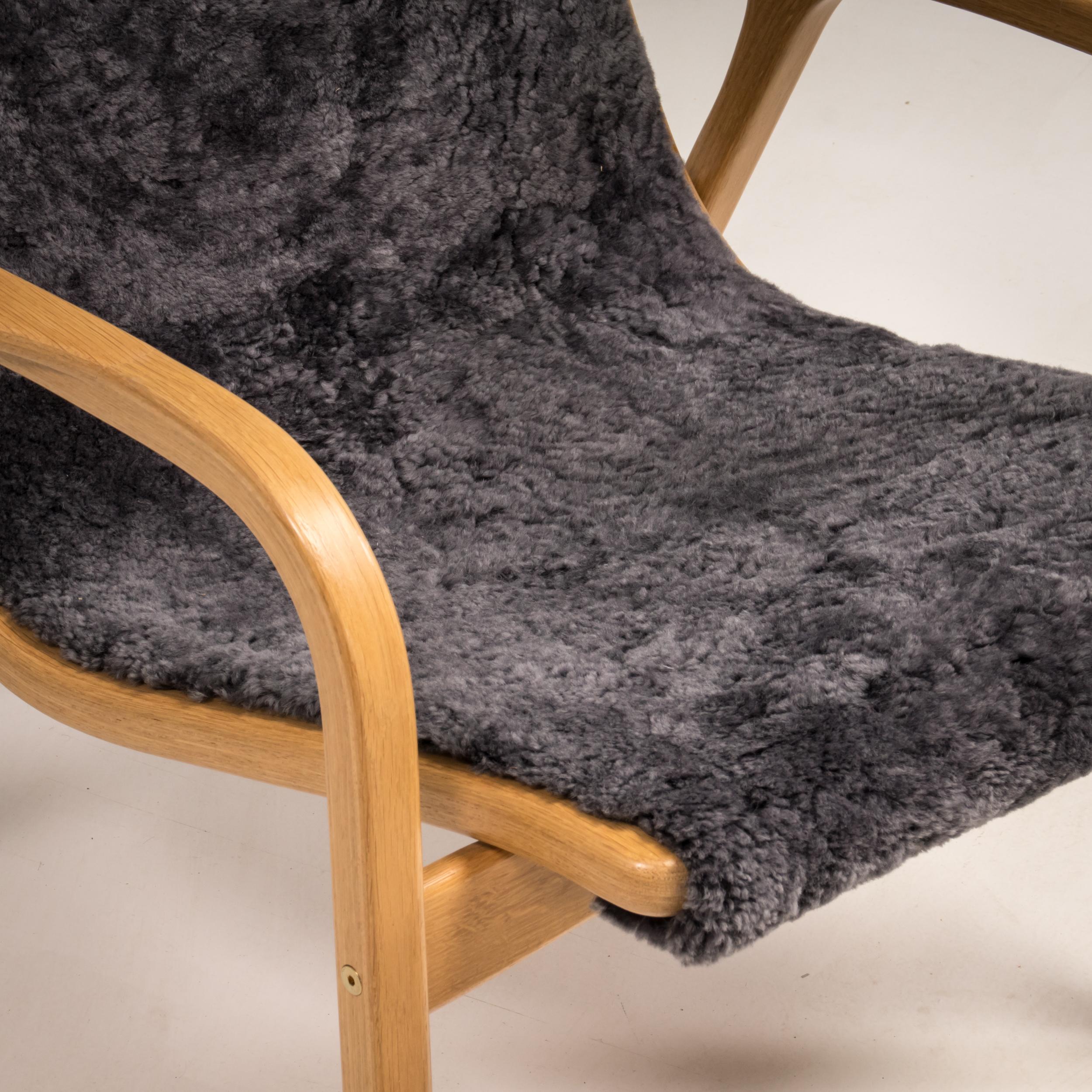 Yngve Ekström for Swedese Lamino Grey Sheepskin Easy Armchair & Footstool, 2020 3