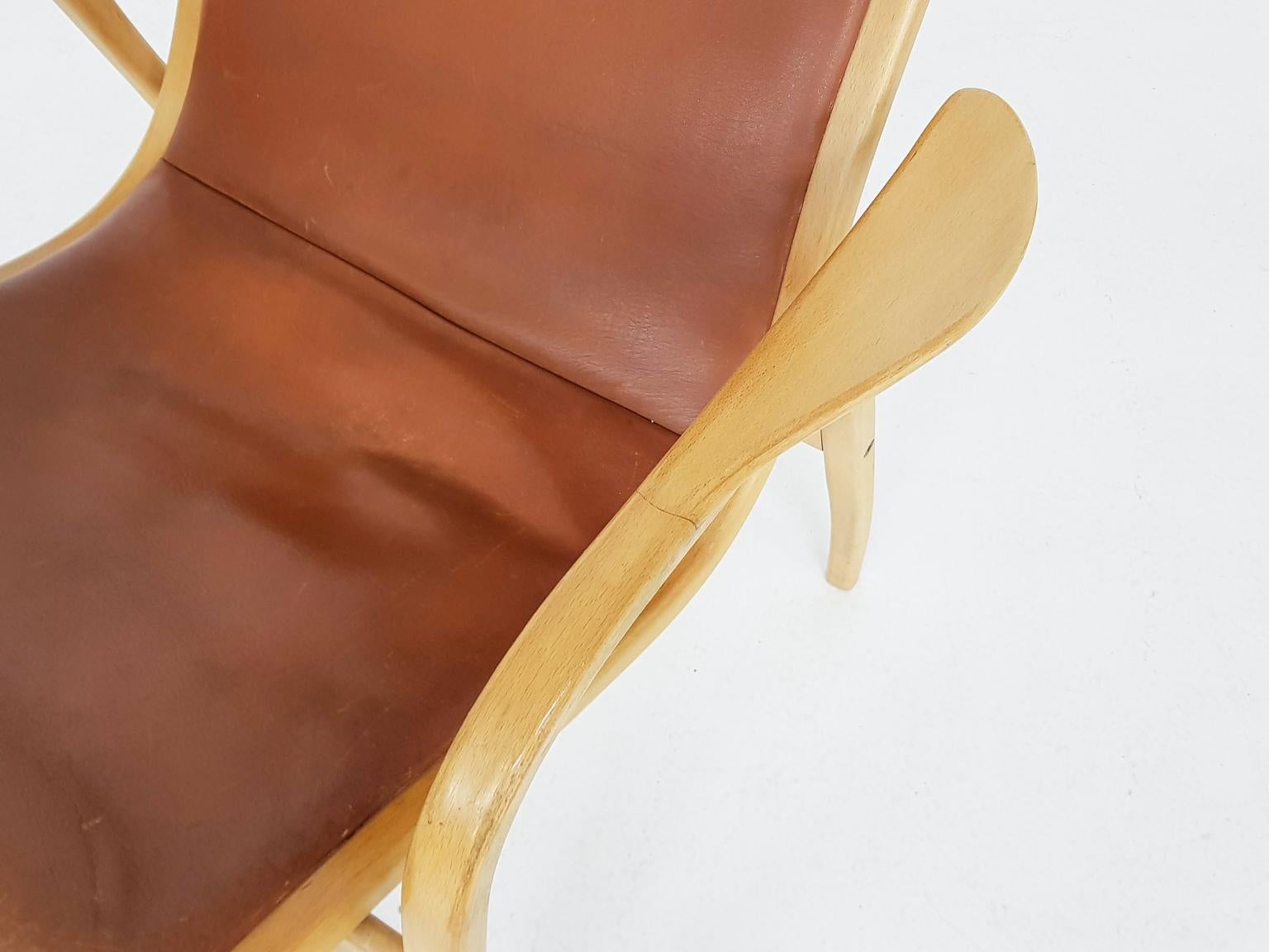 Mid-Century Modern Yngve Ekström for Swedese Leather “Lamino” Lounge Chair, Sweden, 1956