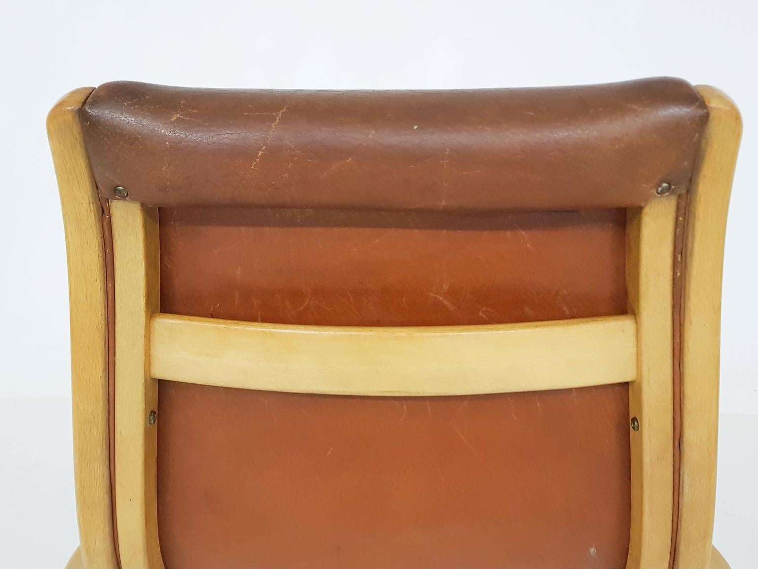 Mid-20th Century Yngve Ekström for Swedese Leather “Lamino” Lounge Chair, Sweden, 1956