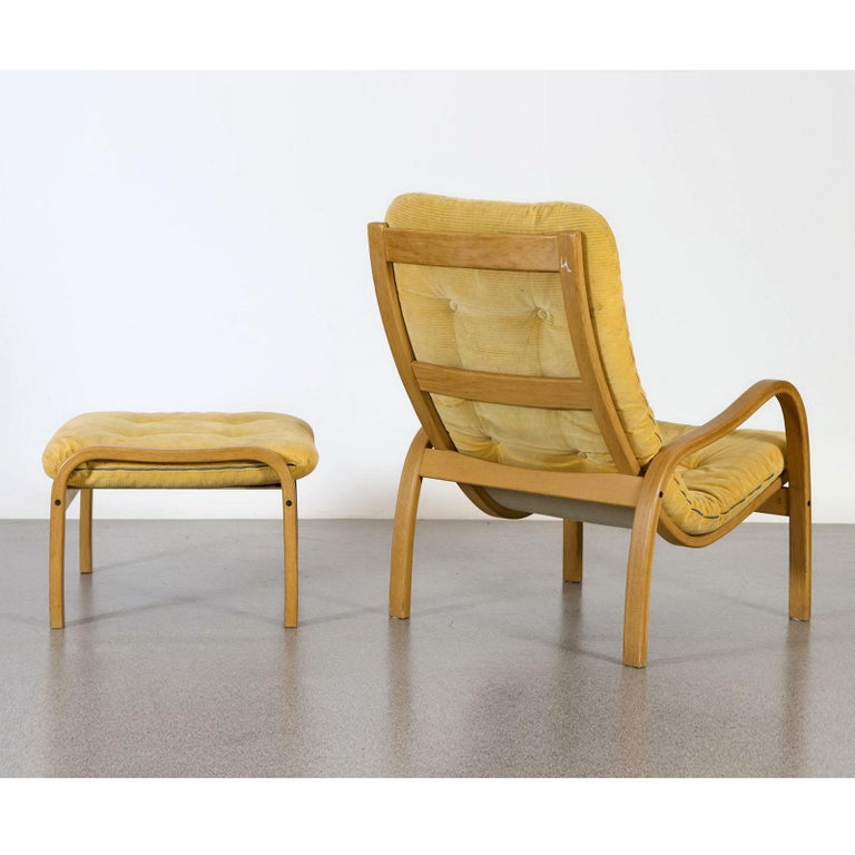 Late 20th Century Yngve Ekstrom for Swedese, Lounge Chair and Ottoman, Scandinavian Modern For Sale