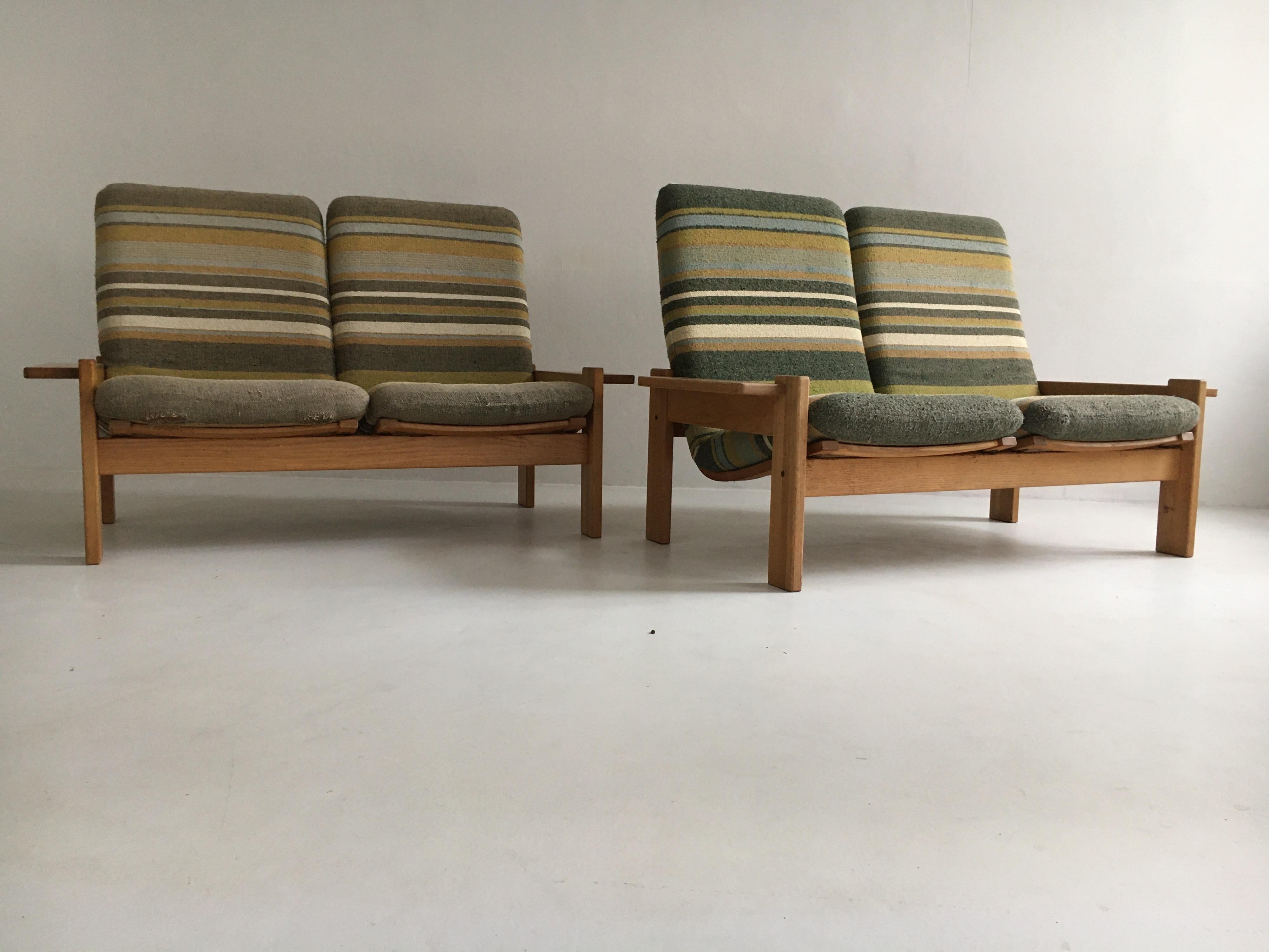 Brass Yngve Ekstrom for Swedese Møbler Two-Seat Sofas Loveseats a Pair For Sale