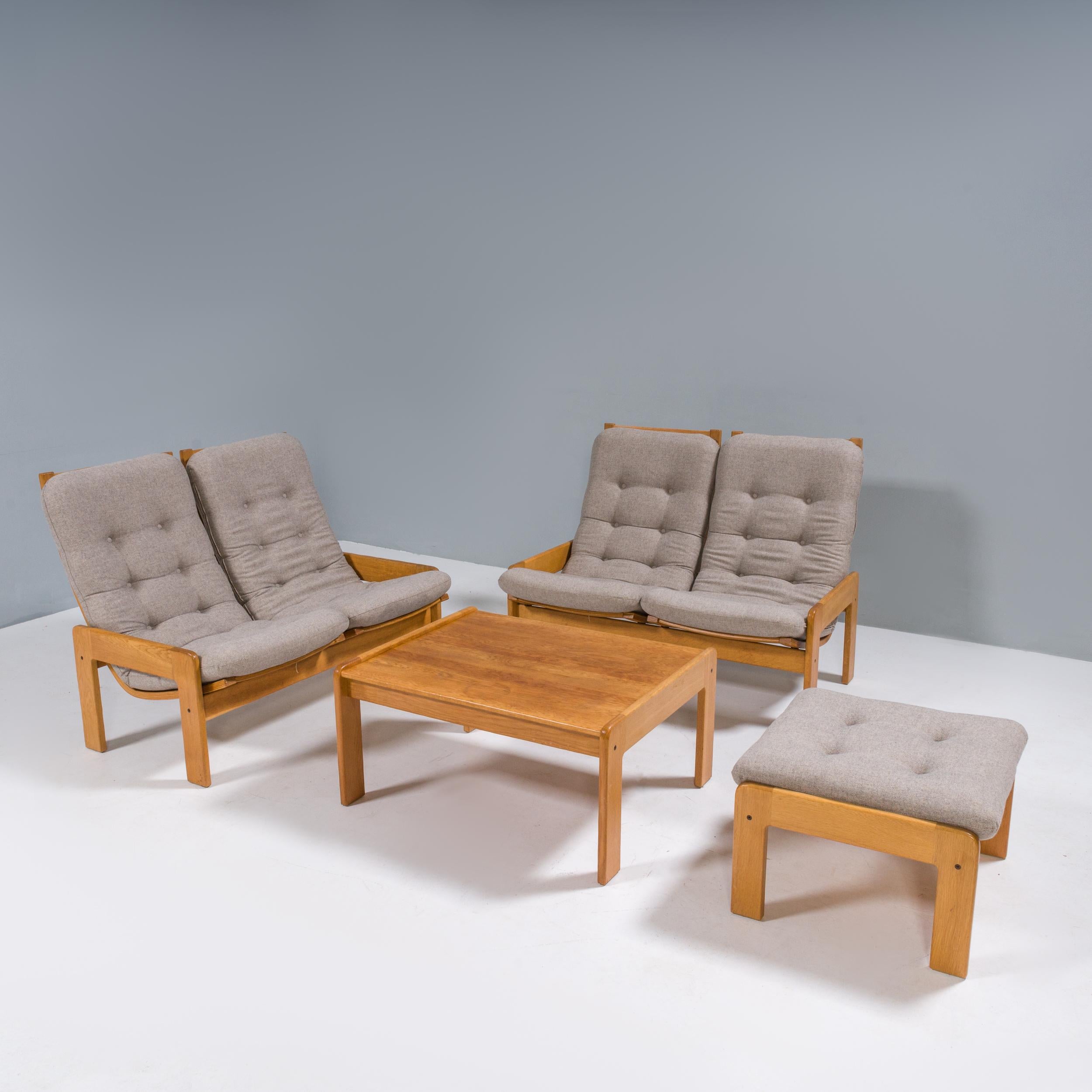 Scandinavian Modern Yngve Ekström for Swedese Set of Two Sofas Footstool and Coffee Table Set, 1960s For Sale