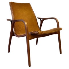 Yngve Ekstrom for Swedese Teak Laminett Lounge Chair with Suede Leather
