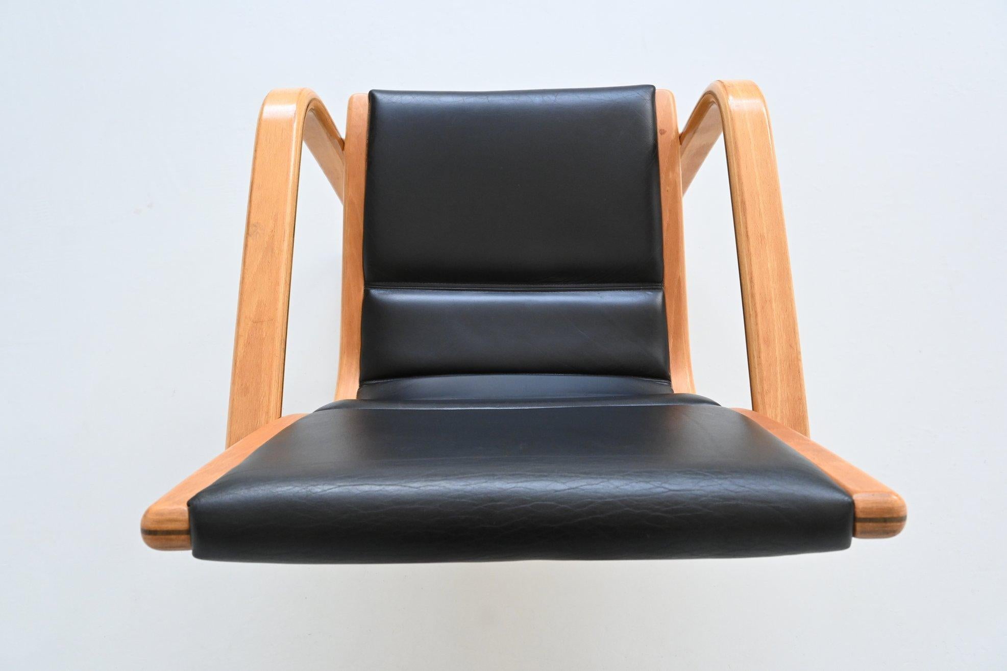 Yngve Ekstrom Lamello lounge chair in black leather Swedese Sweden 1960 3