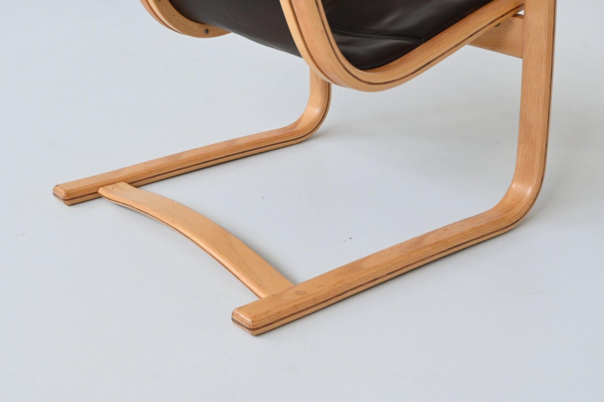 Yngve Ekstrom Lamello lounge chair in black leather Swedese Sweden 1960 4
