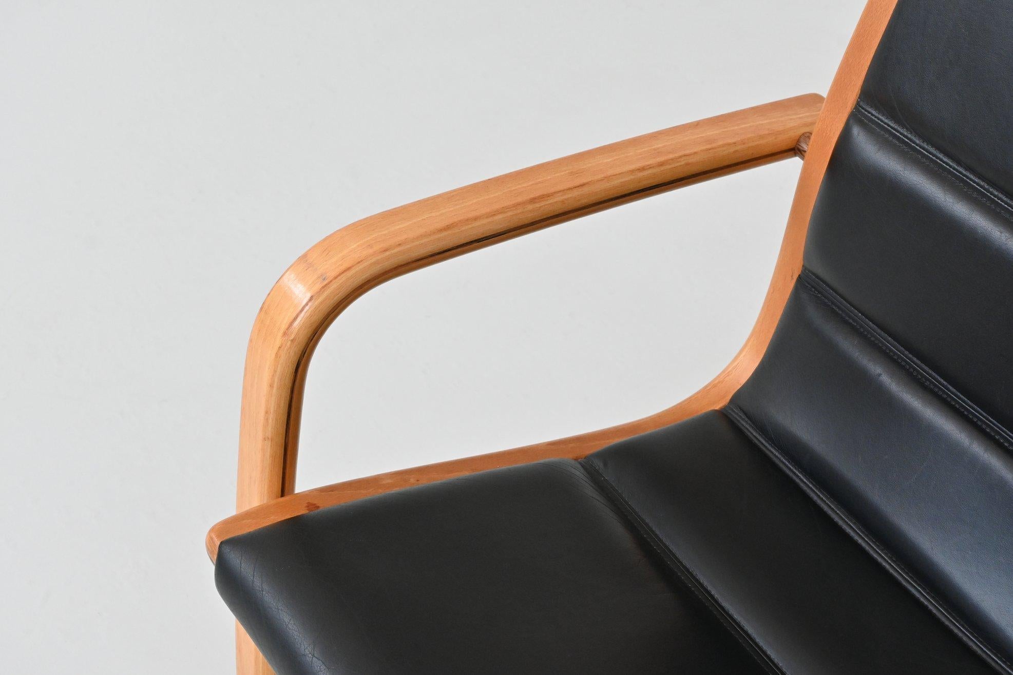 Swedish Yngve Ekstrom Lamello lounge chair in black leather Swedese Sweden 1960