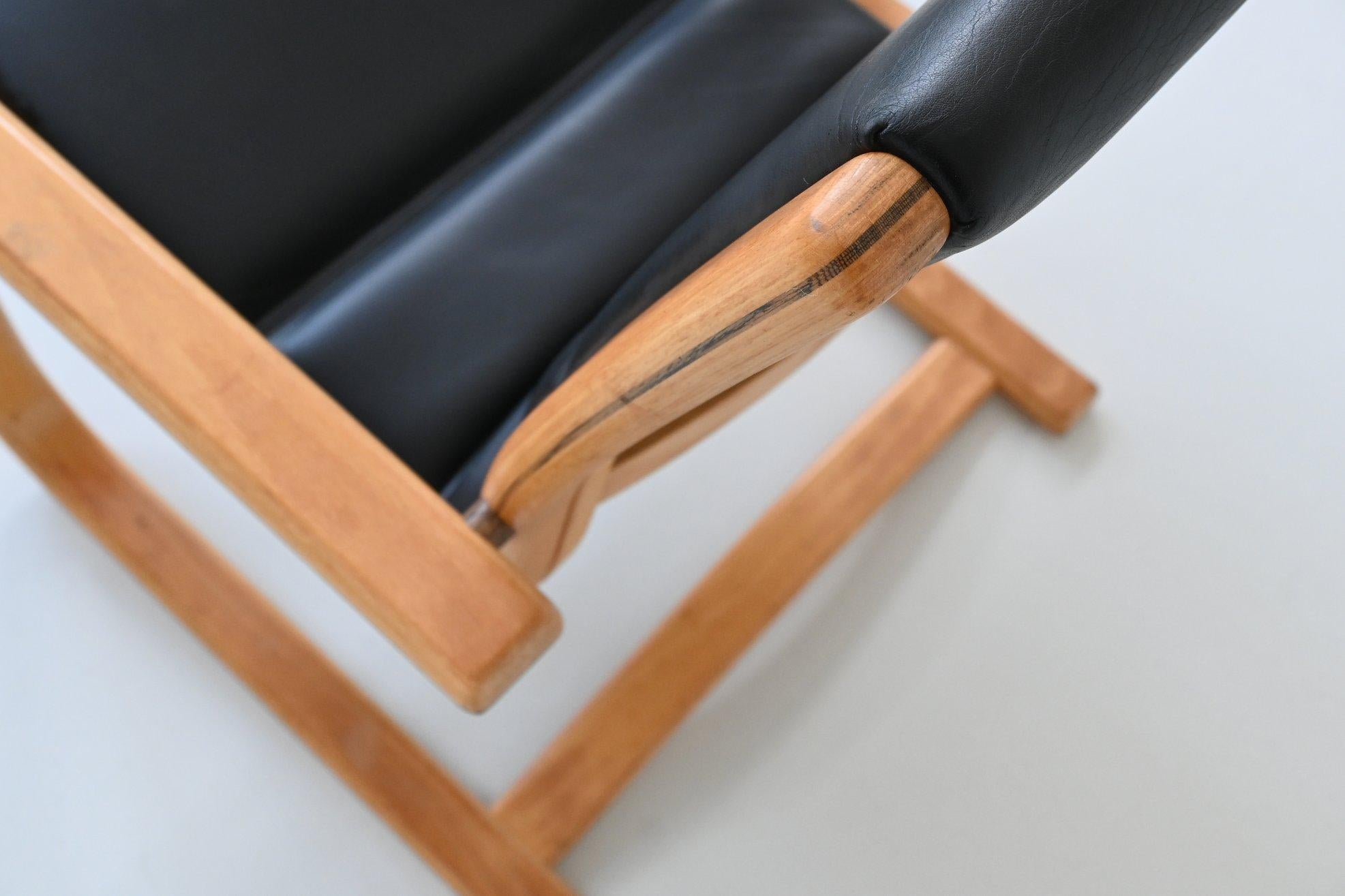Yngve Ekstrom Lamello lounge chair in black leather Swedese Sweden 1960 1