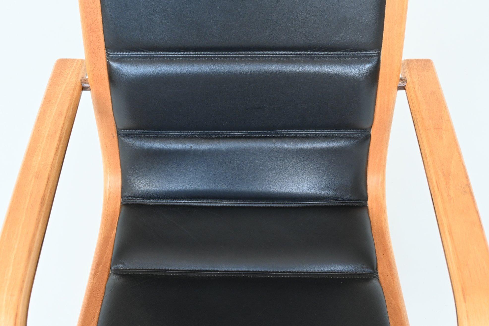 Yngve Ekstrom Lamello lounge chair in black leather Swedese Sweden 1960 2