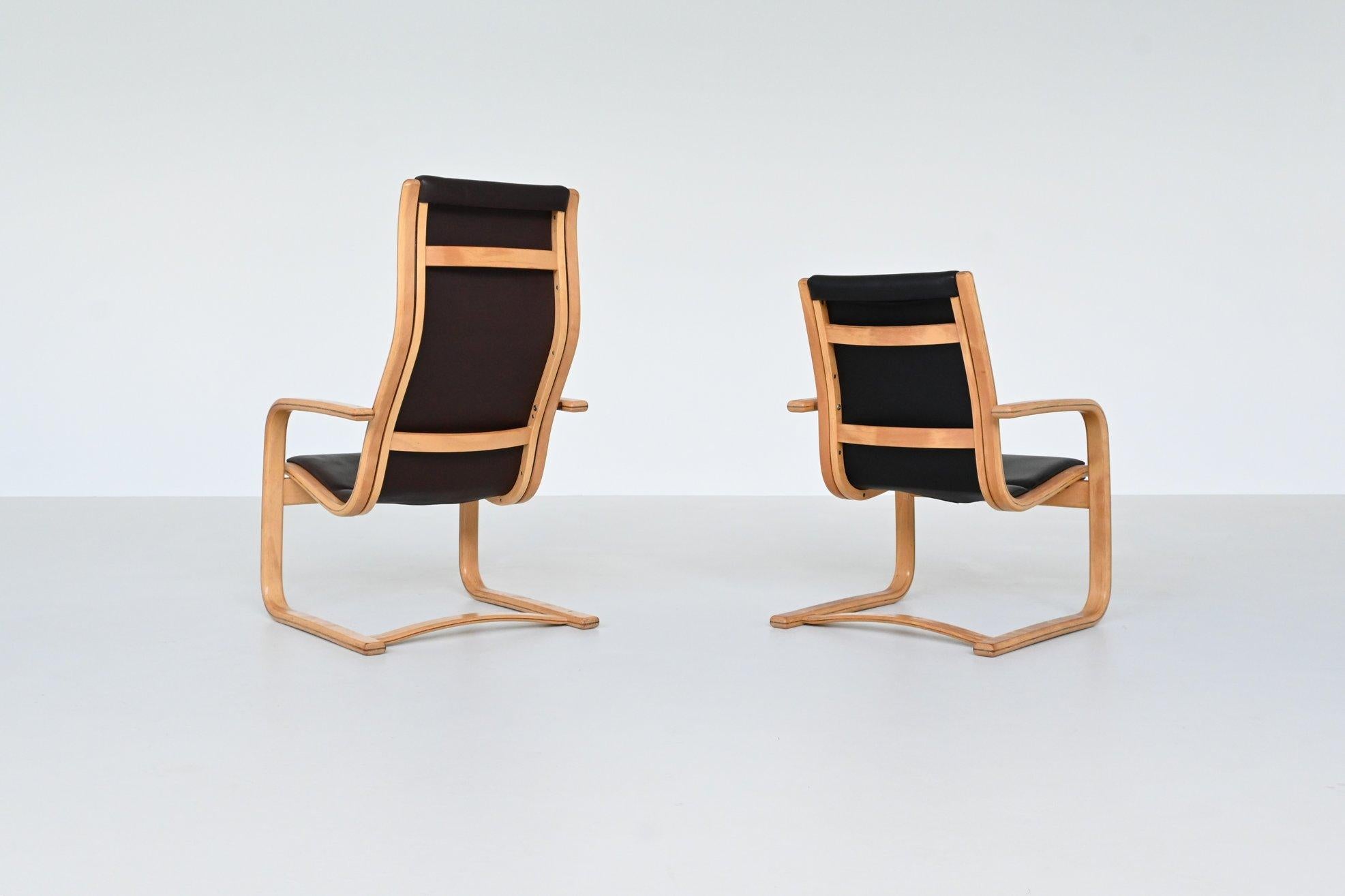 Swedish Yngve Ekstrom Lamello lounge chairs in leather Swedese Sweden 1960