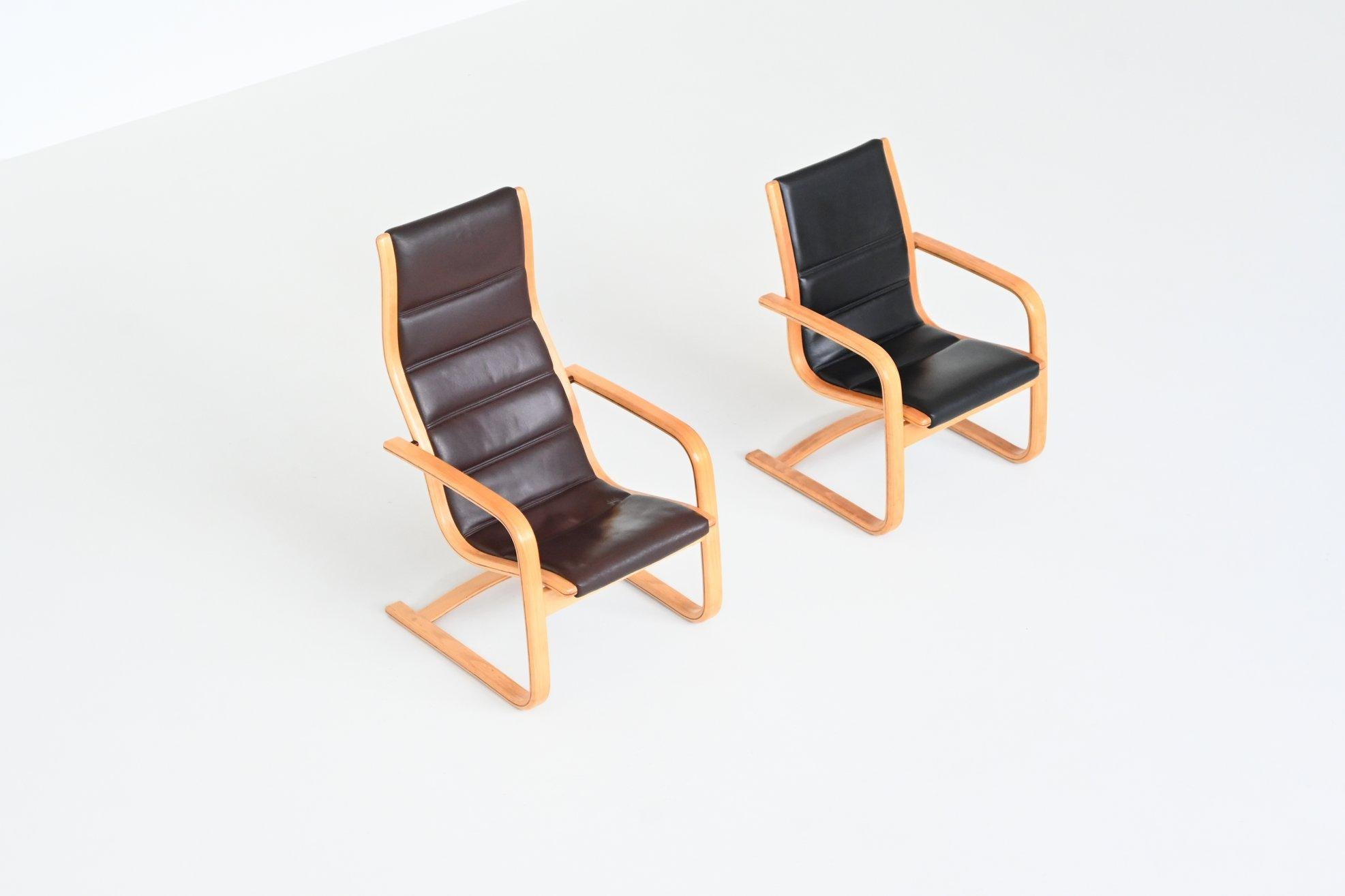 Yngve Ekstrom Lamello lounge chairs in leather Swedese Sweden 1960 In Good Condition In Etten-Leur, NL