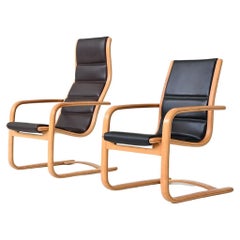 Yngve Ekstrom Lamello lounge chairs in leather Swedese Sweden 1960