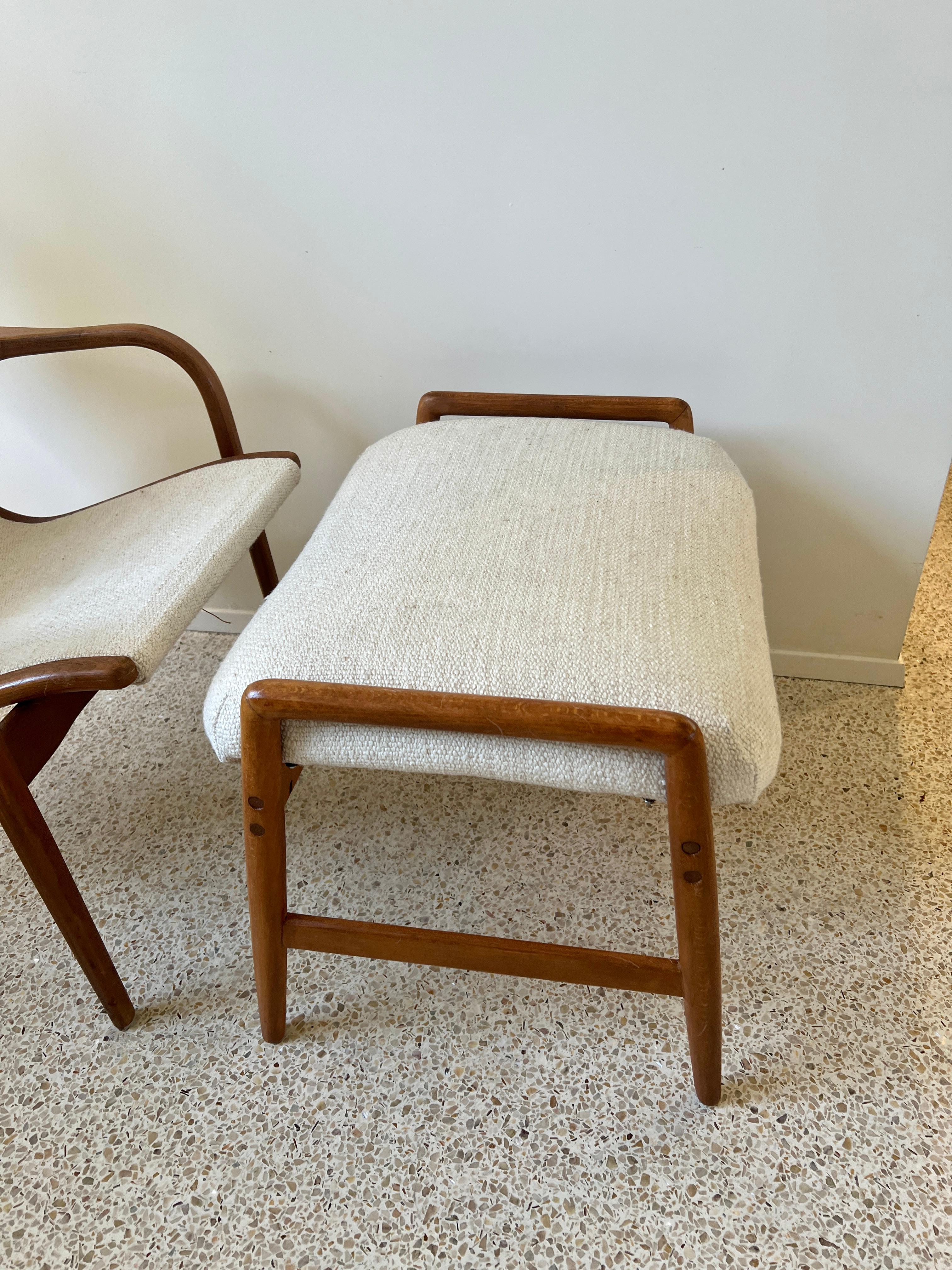 Yngve Ekström Lamino Armchair with Stool / Ottoman for Swedese Circa 1950 In Good Condition For Sale In Los Angeles, CA