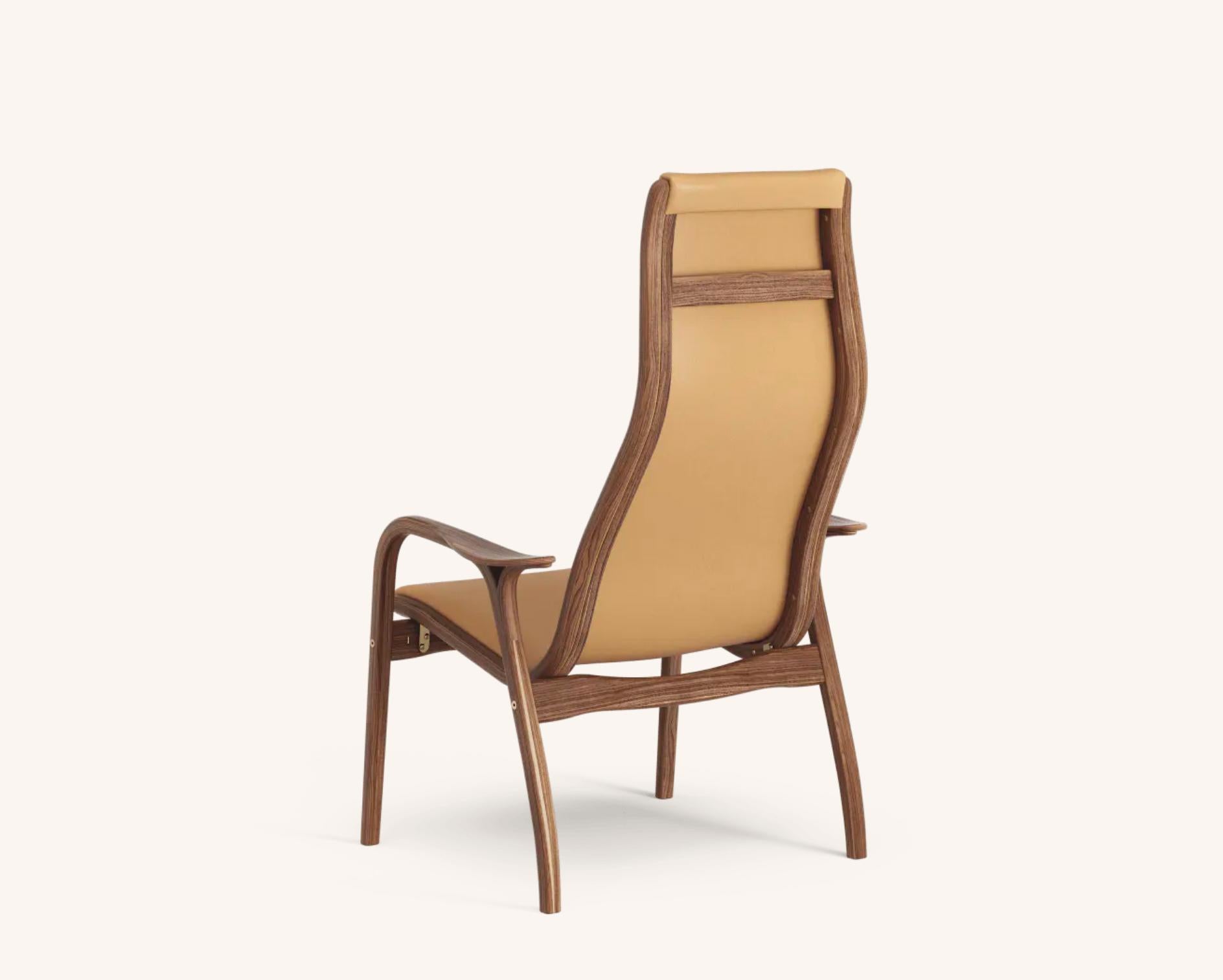 Scandinavian Modern Yngve Ekström Lamino Easy Chair by Swedese in Walnut and Cognac Leather For Sale