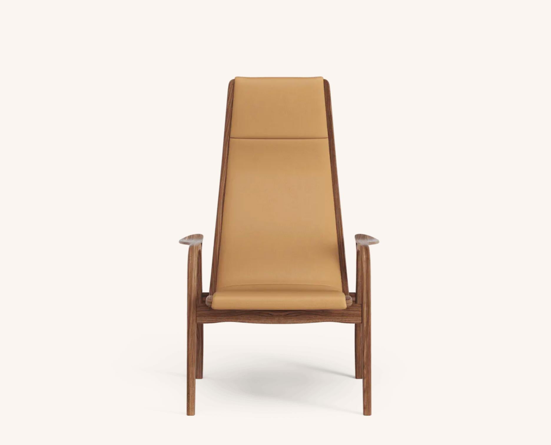 Swedish Yngve Ekström Lamino Easy Chair by Swedese in Walnut and Cognac Leather For Sale