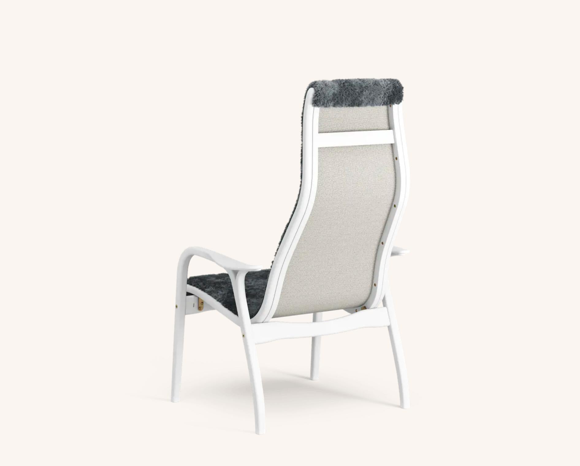 Scandinavian Modern Yngve Ekström Lamino Easy Chair by Swedese in White Ash and Charcoal Sheepskin For Sale